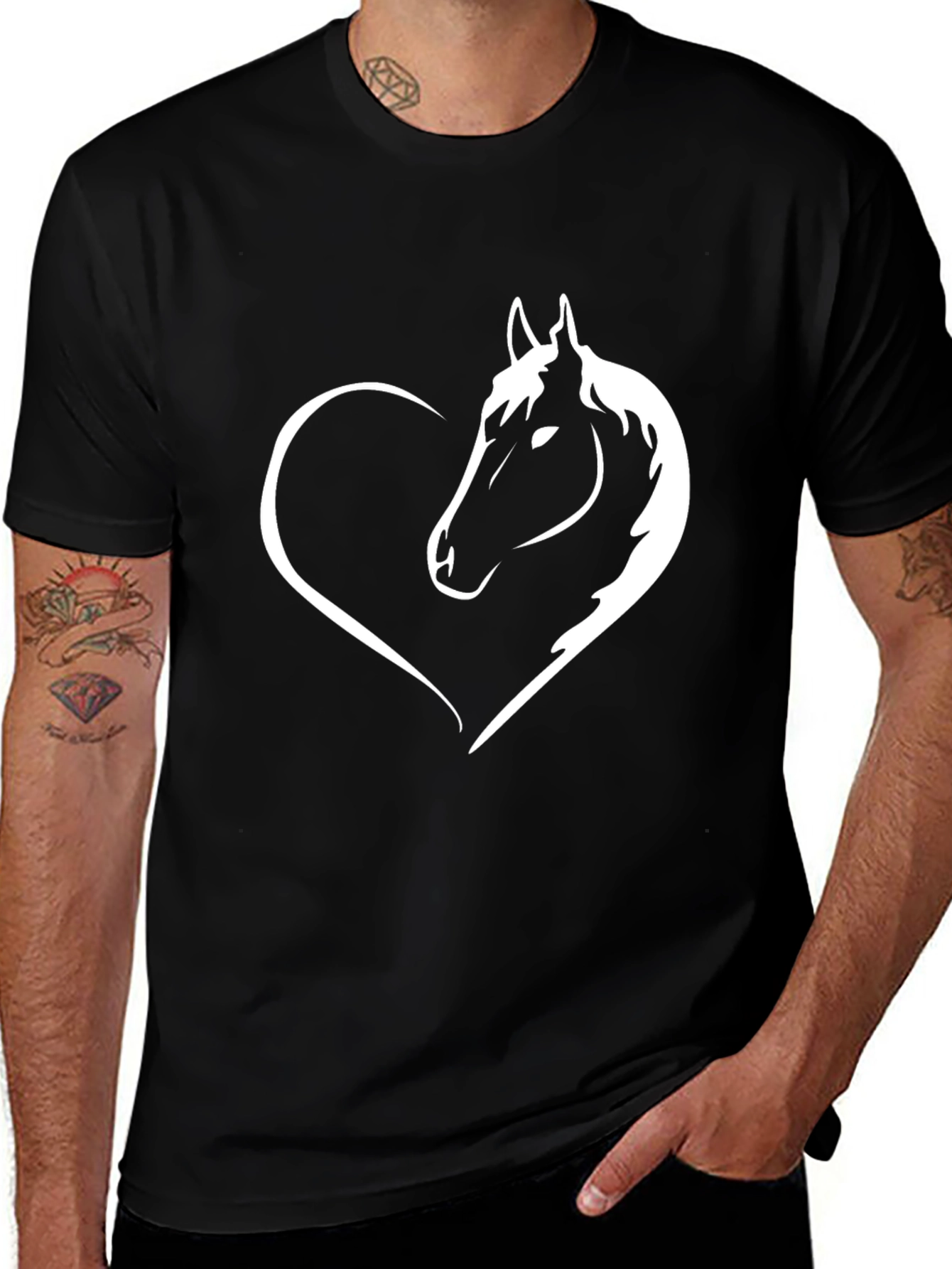 Variant 19 of Horse Lover T-Shirt - Black with Heart & Horse Design
