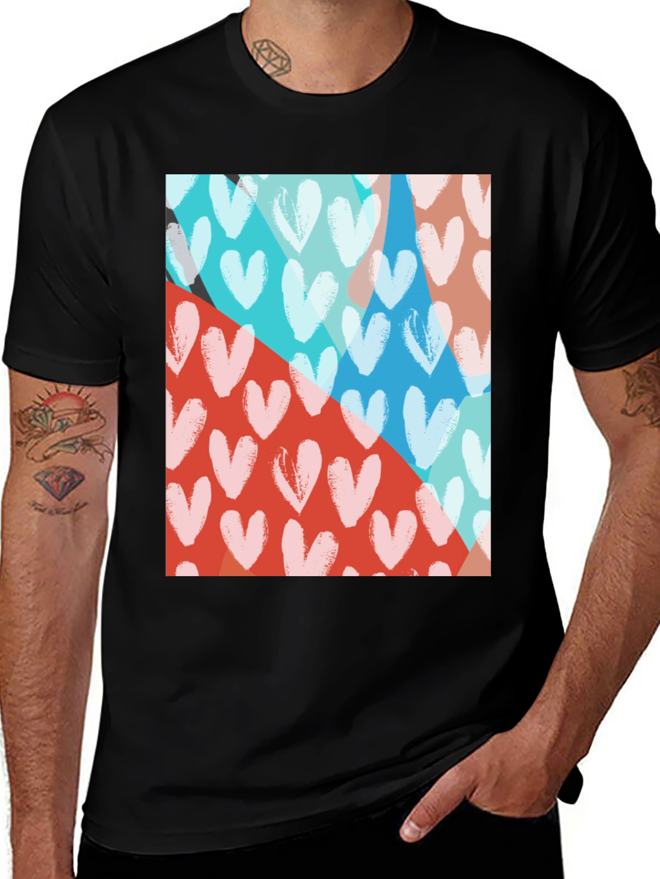 Variant 24 of Abstract Heart Pattern Men's Black T-Shirt