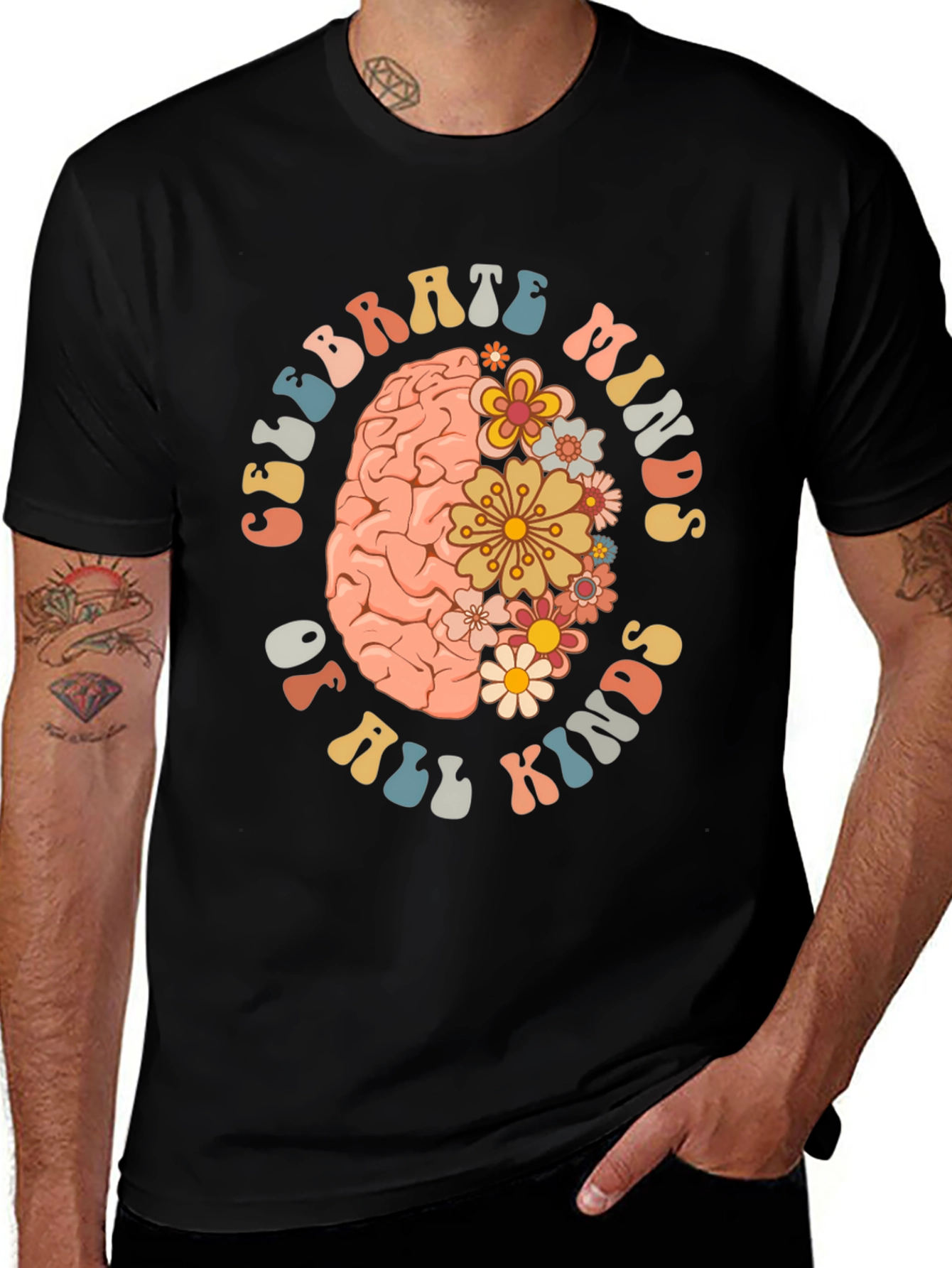 Variant 13 of Celebrate Minds T-Shirt - Floral Brain Design