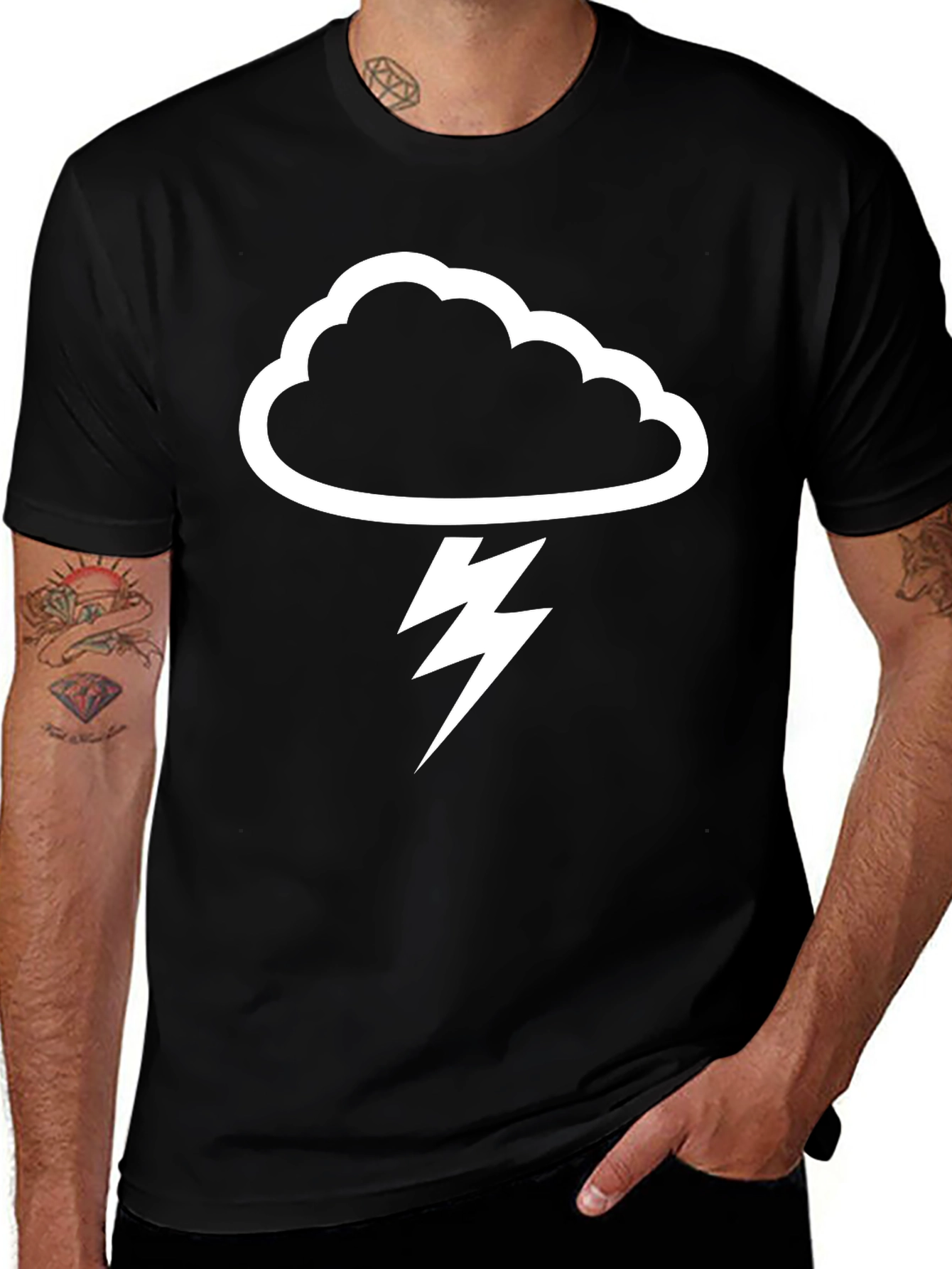 Variant 25 of Storm Cloud Lightning Bolt Graphic T-Shirt - Black
