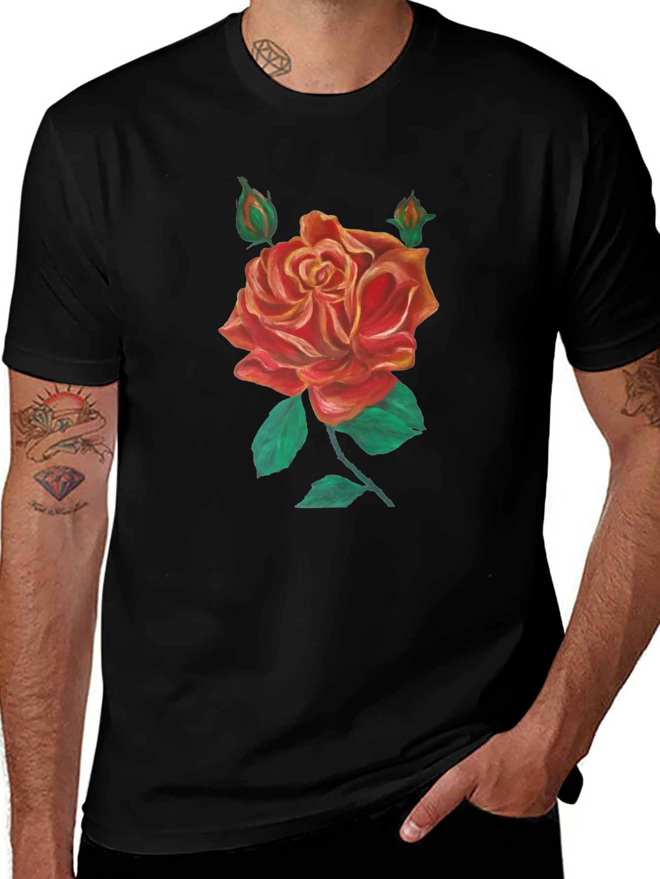 Variant 2 of Black T-Shirt with Rose Graphic