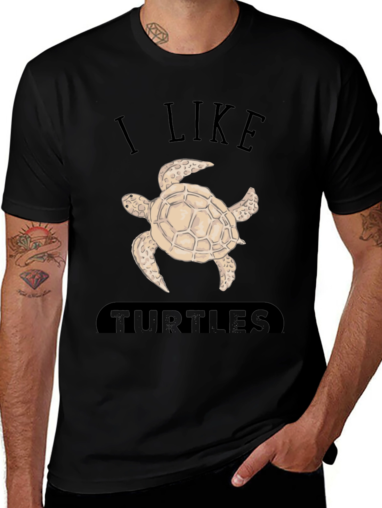 Variant 10 of I Like Turtles Graphic T-Shirt - Black