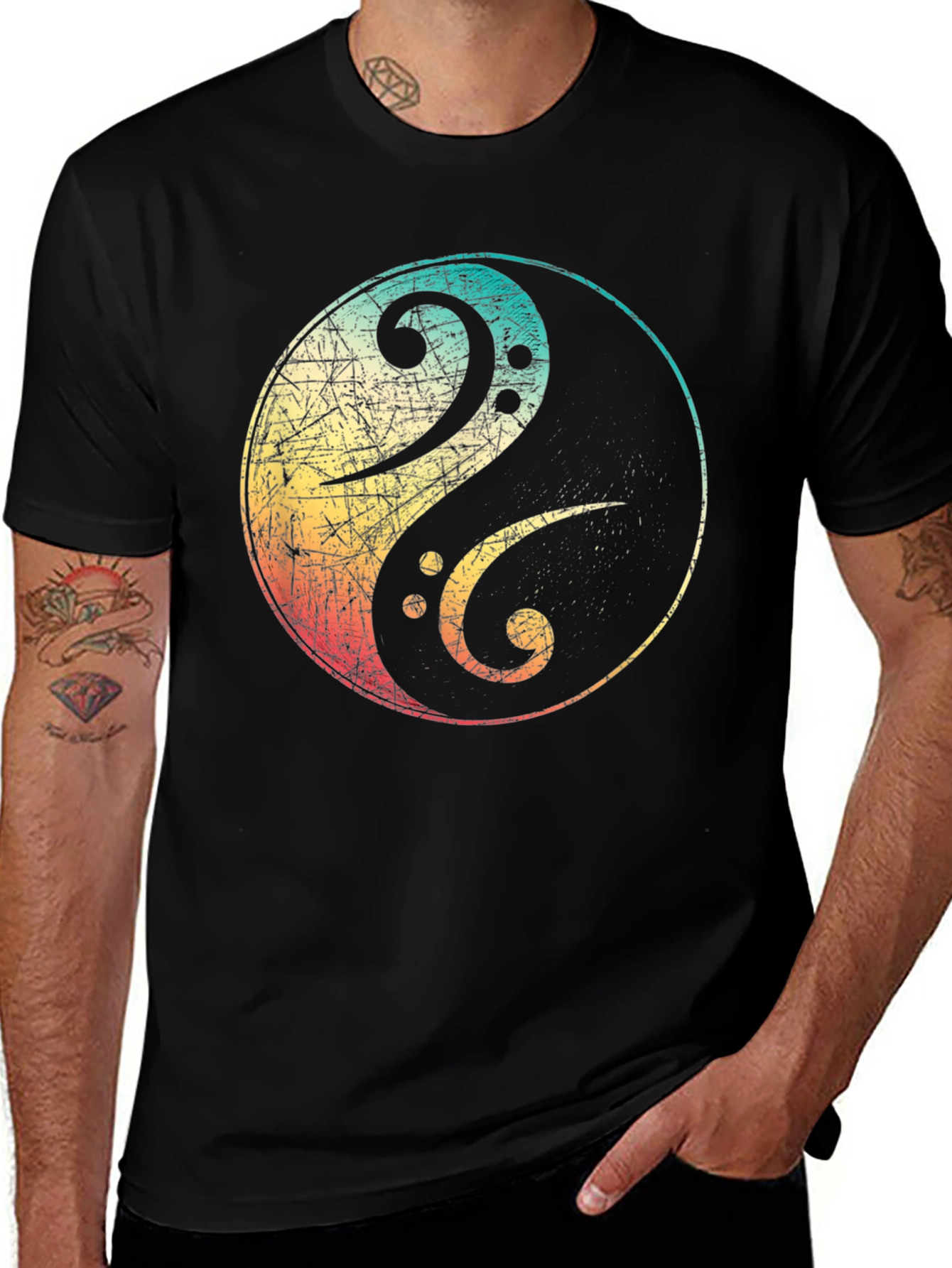 Variant 25 of Yin Yang Bass Clef Graphic Tee - Black
