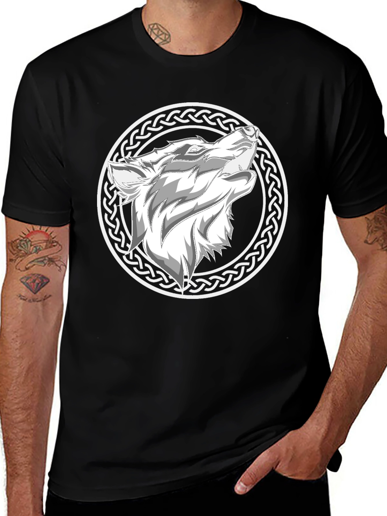 Variant 27 of Wolf Celtic Knot T-Shirt - Black
