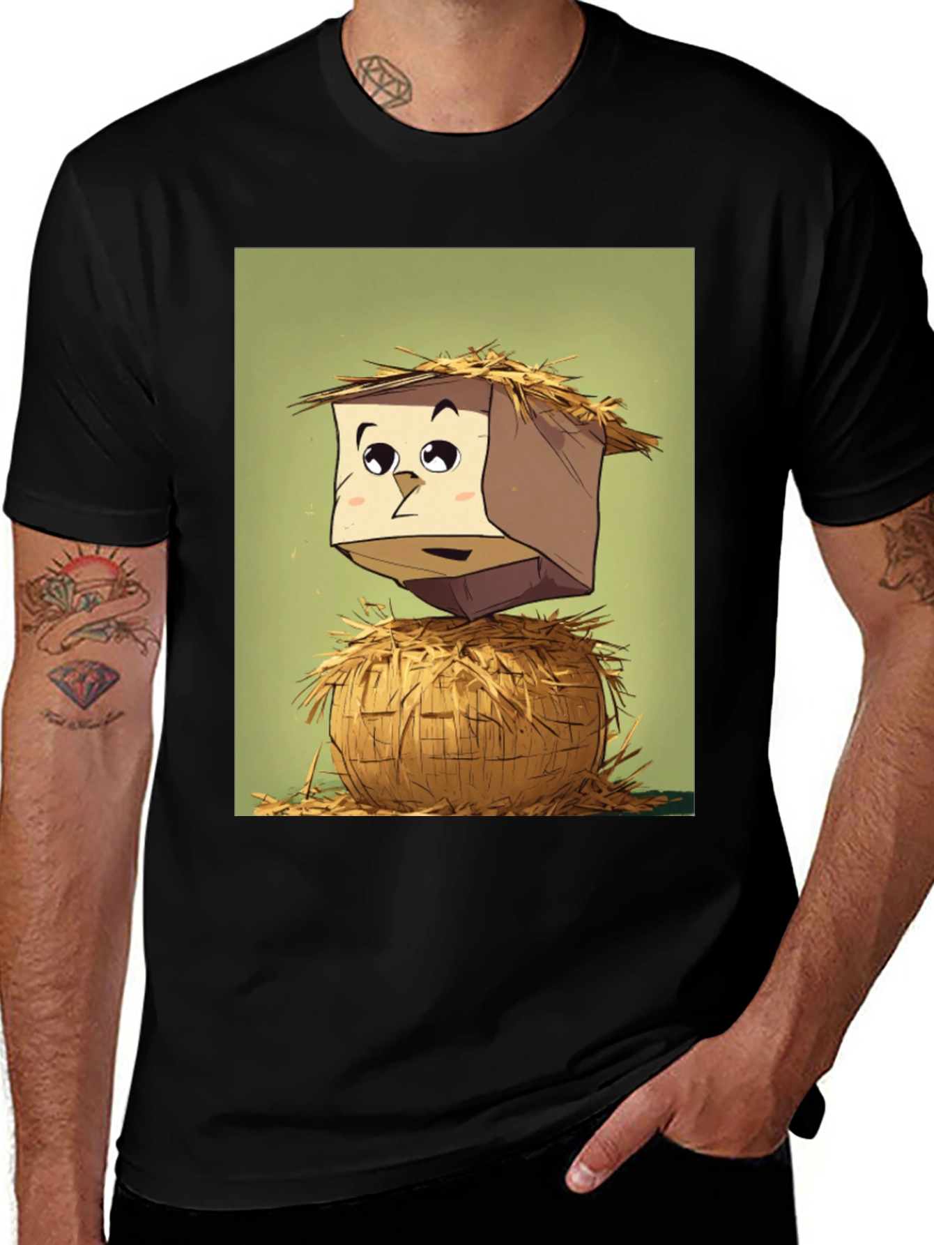 Black Cartoon Scarecrow T-Shirt main image