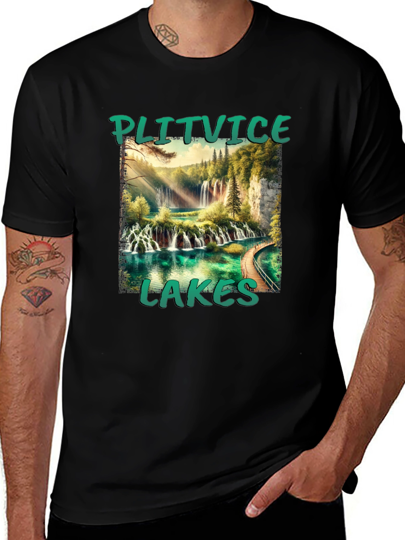 Plitvice Lakes Graphic T-Shirt - Nature Scene Tee