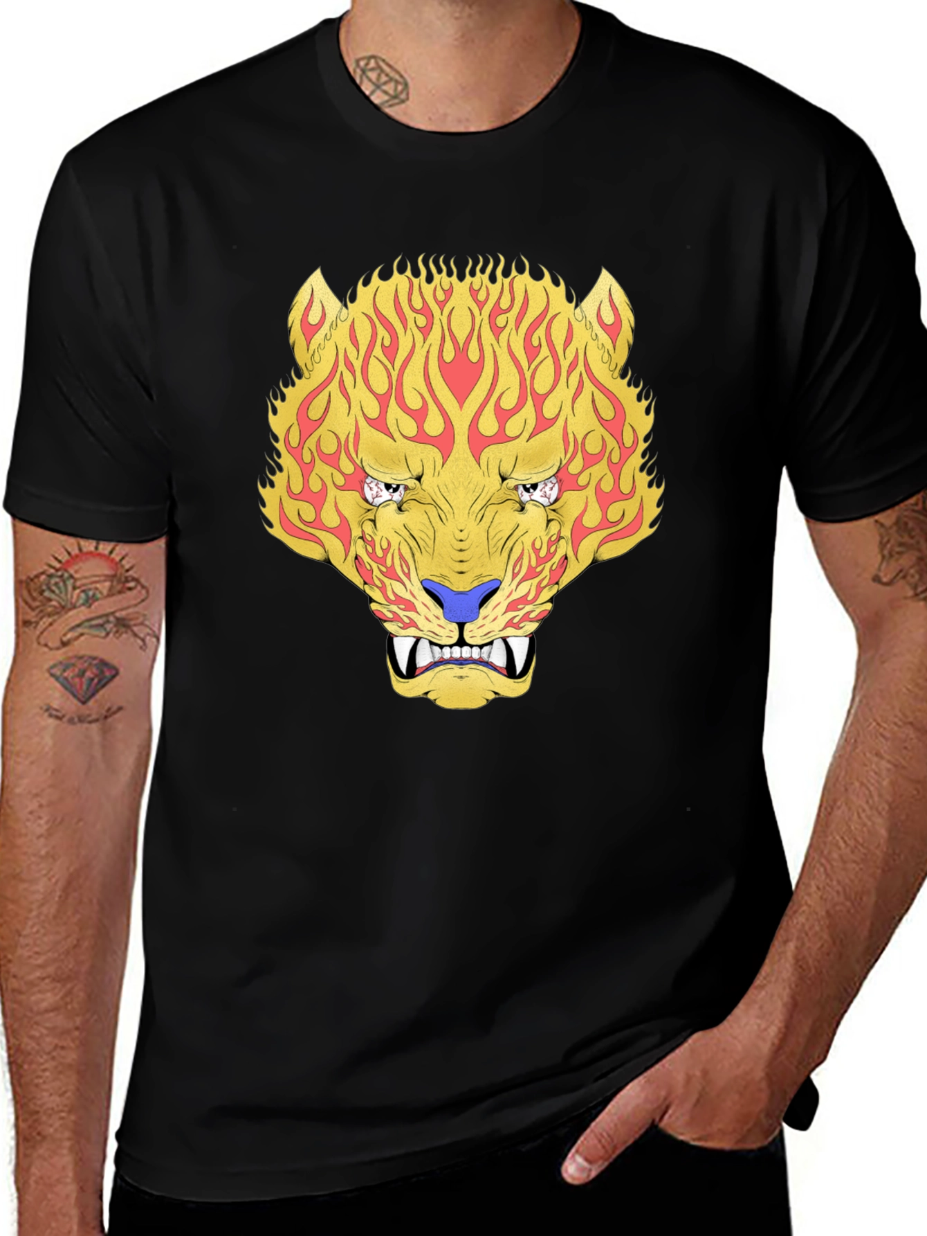 Variant 28 of Fiery Tiger Graphic Tee - Bold Black T-Shirt