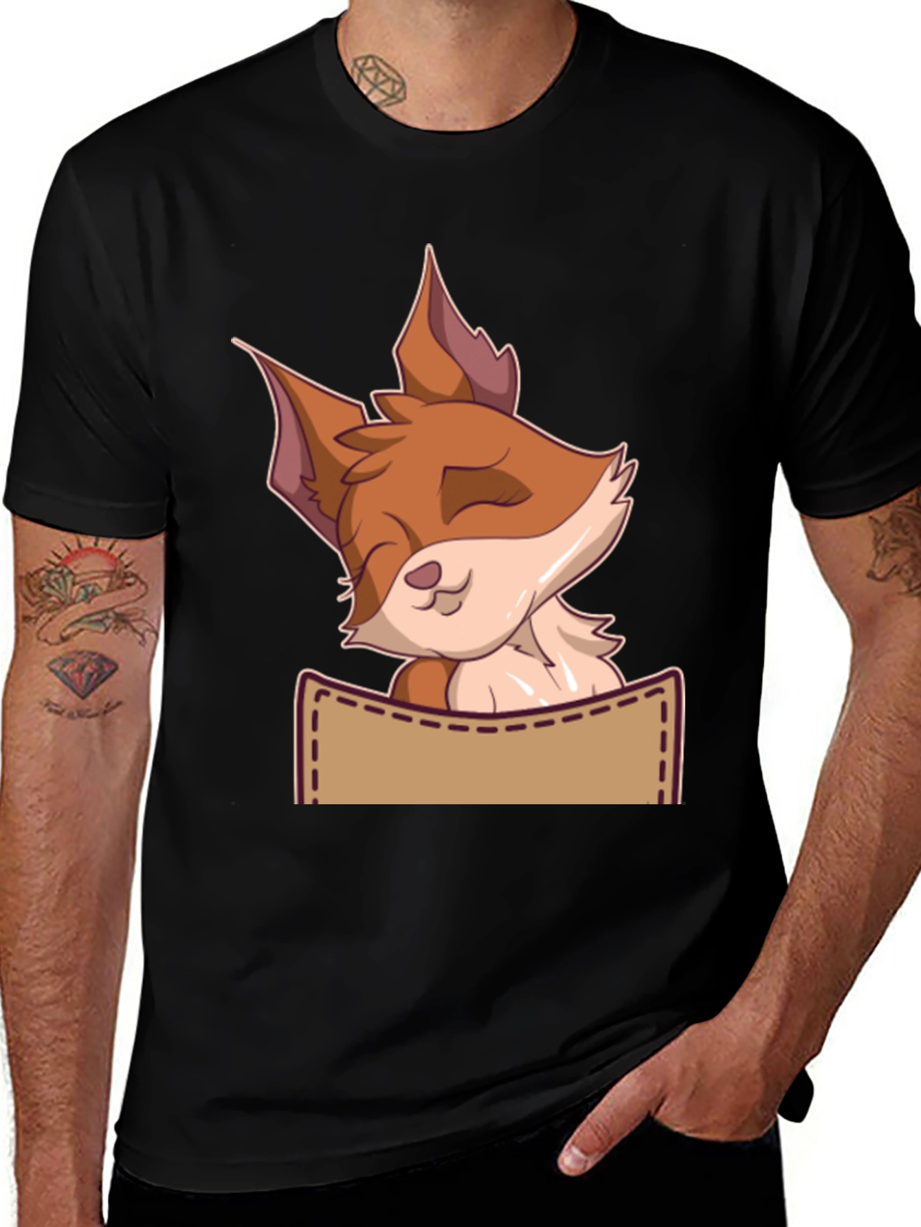 Variant 28 of Fox Pocket Graphic Tee - Cute Cartoon Animal Shirt