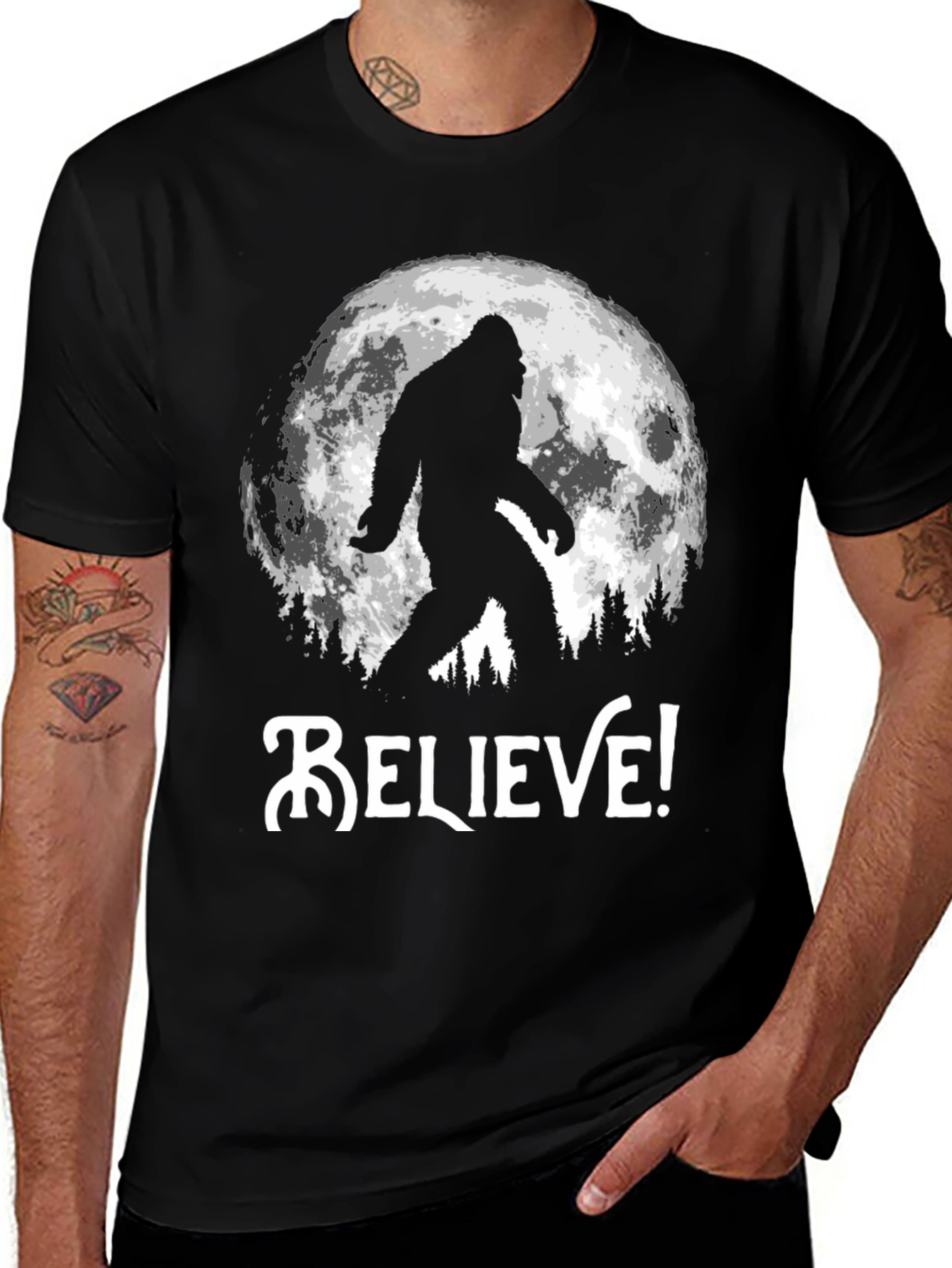 Believe Bigfoot T-Shirt - Moon Graphic Tee