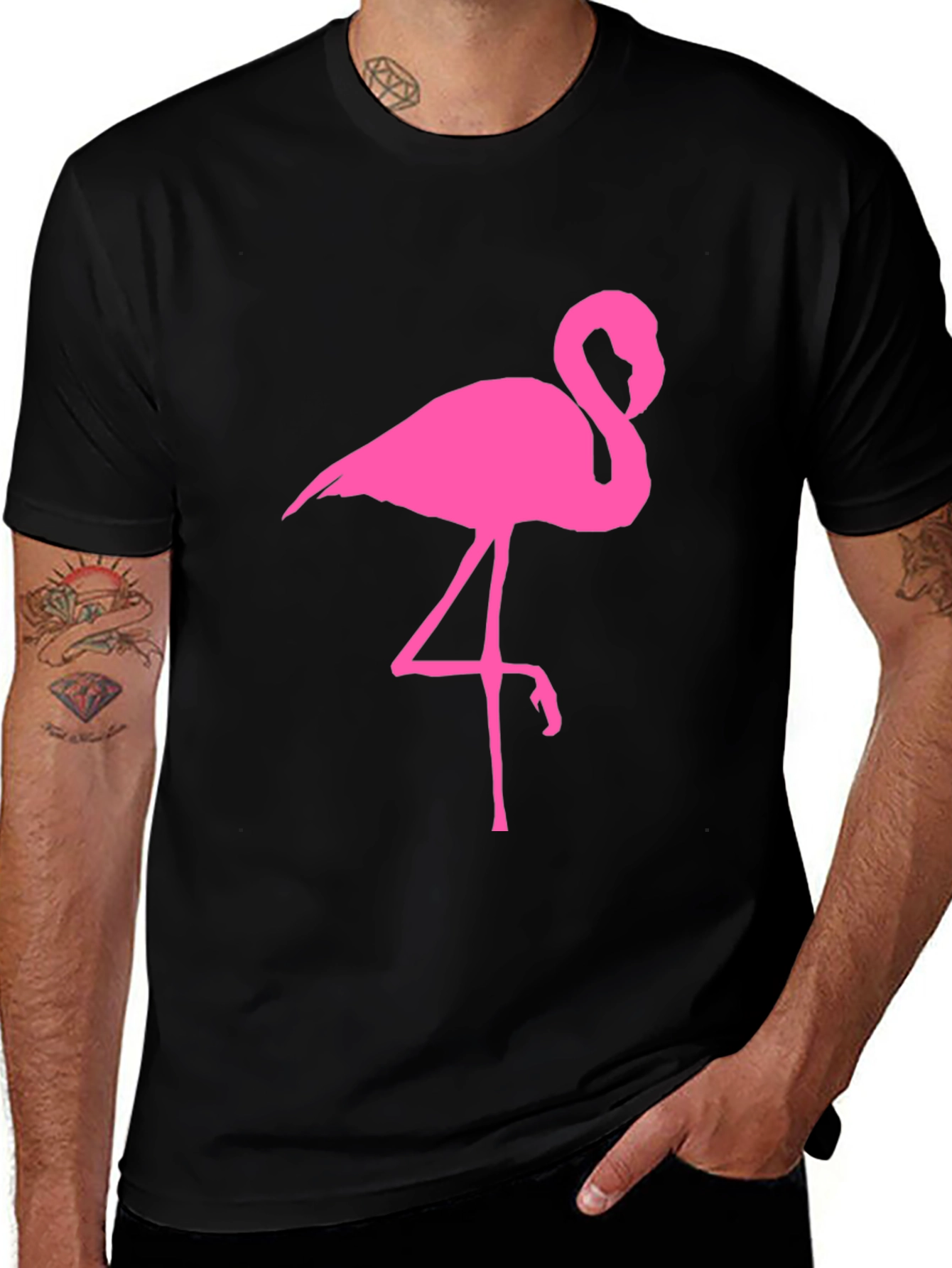 Variant 9 of Pink Flamingo Graphic Tee - Black Unisex T-Shirt