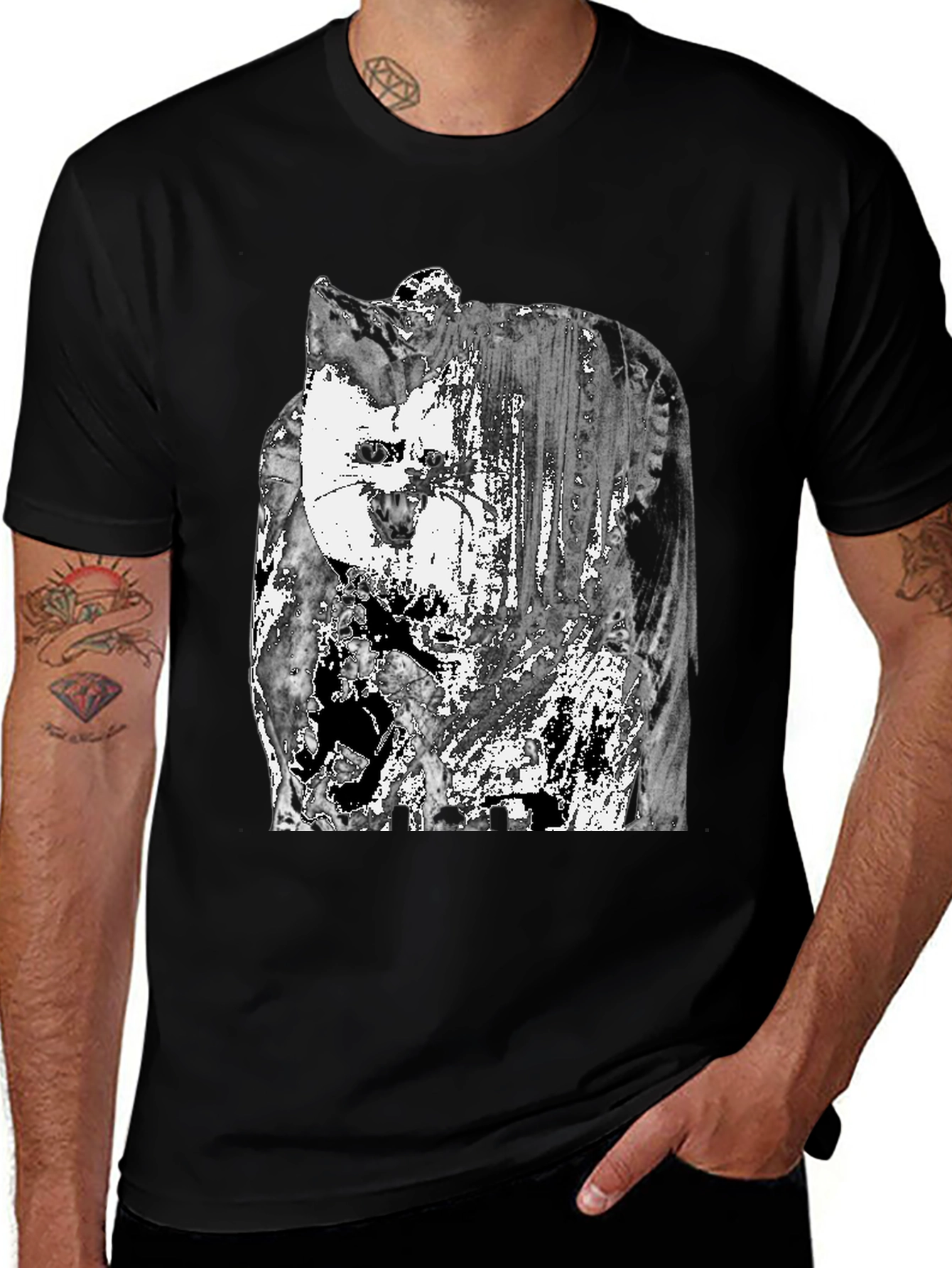Variant 20 of Abstract Cat Graphic T-Shirt - Black