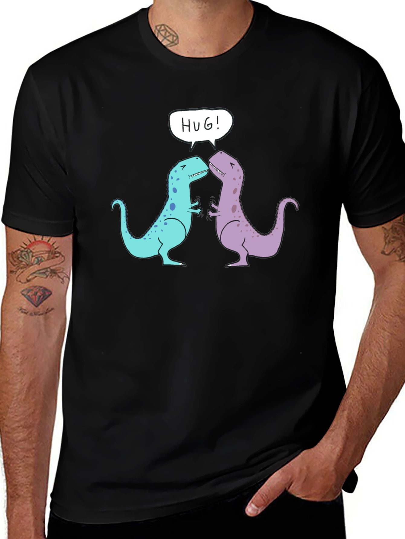 Variant 11 of Dino Hug T-Shirt - Cute Cartoon Dinosaur Graphic Tee