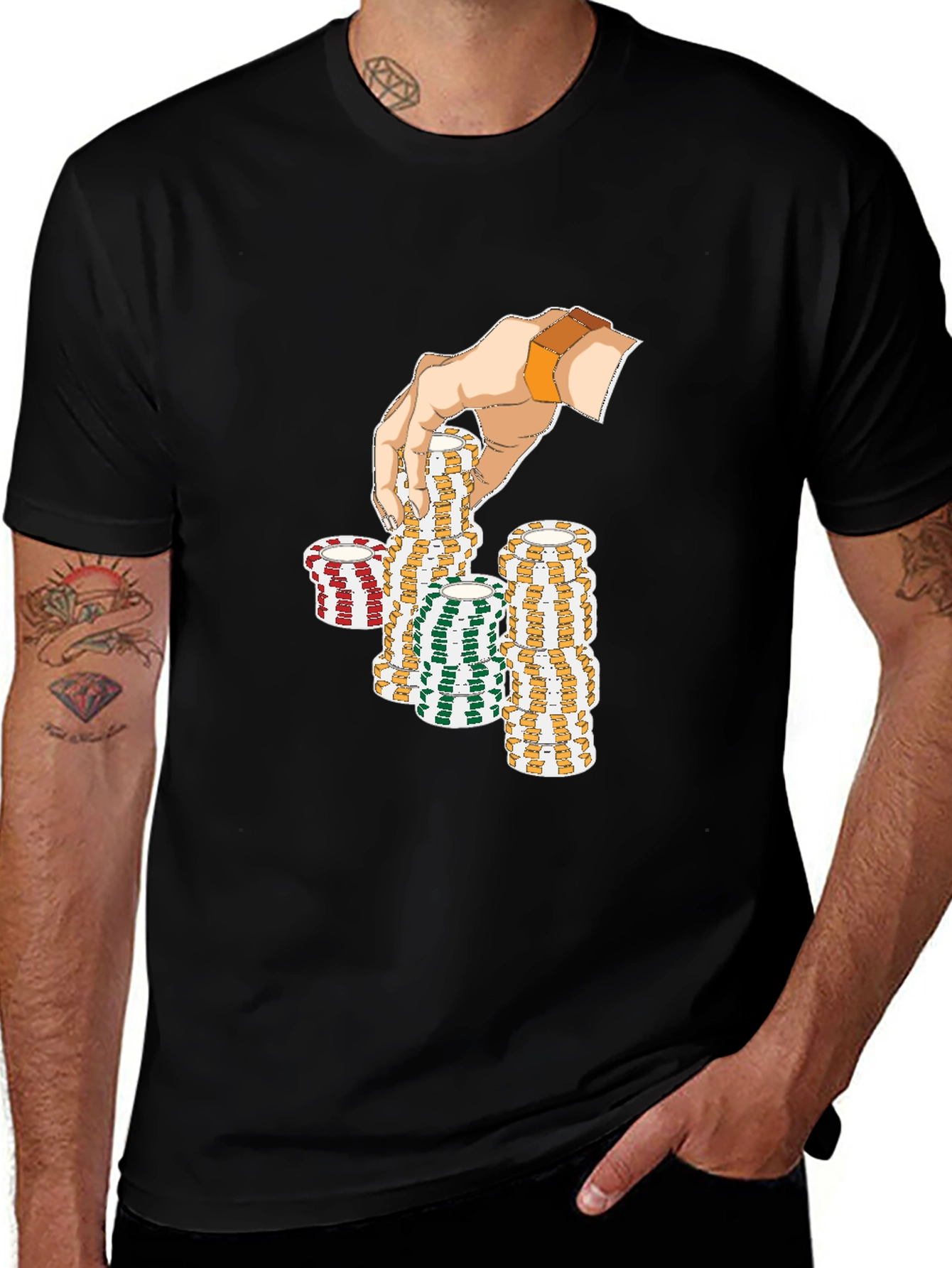 Variant 17 of Gambler's Hand Graphic Tee - Lucky Poker Chips Design