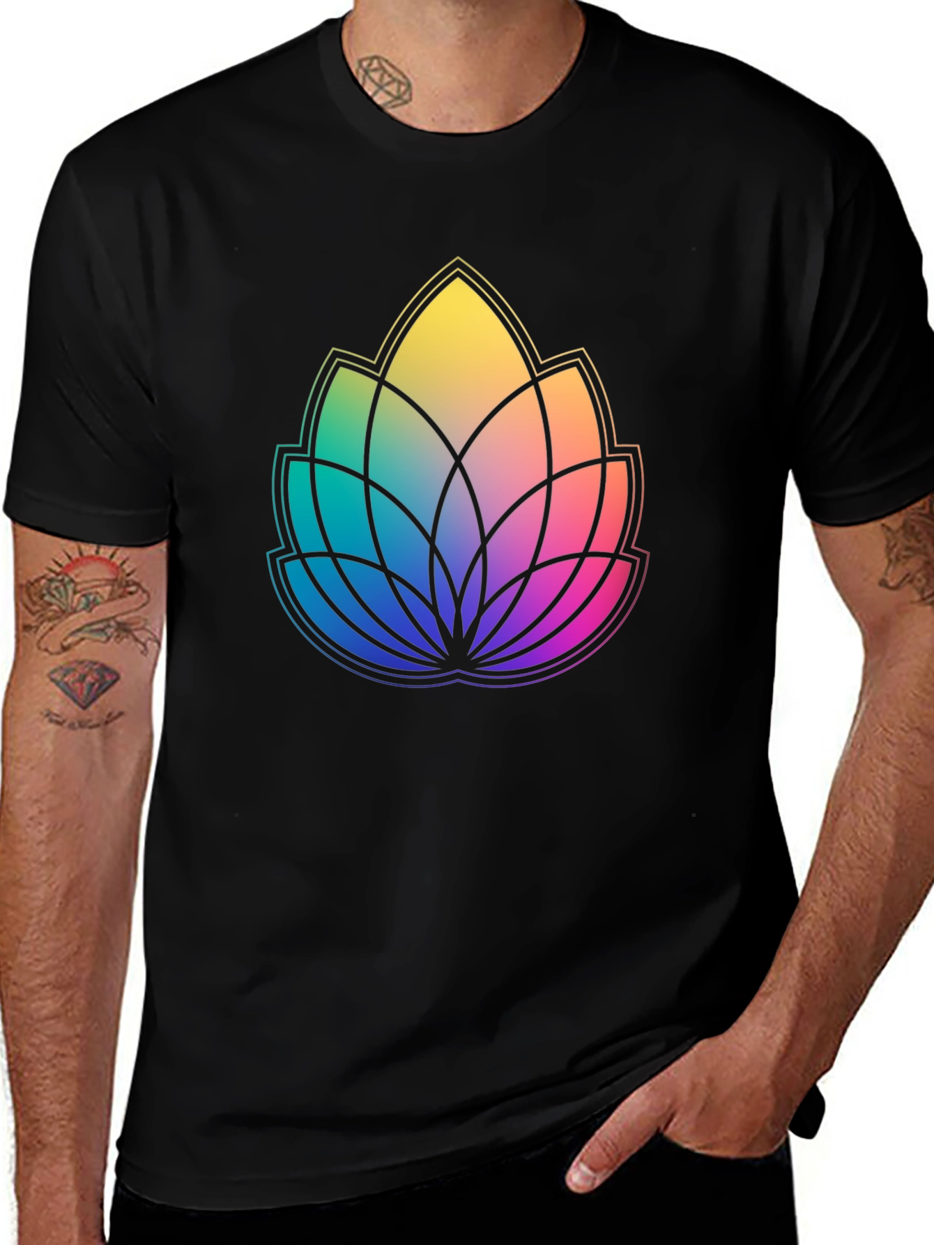 Variant 15 of Rainbow Lotus Flower Graphic Tee - Unisex Black T-Shirt