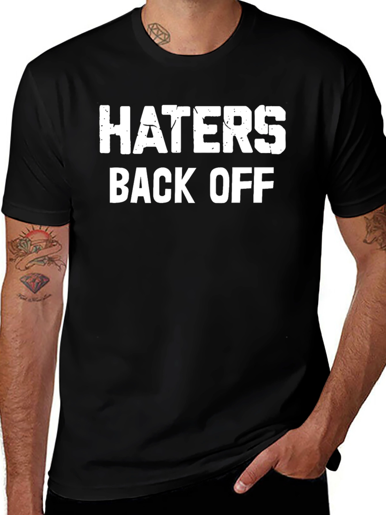 Variant 28 of Haters Back Off Graphic Tee - Black Cotton Blend