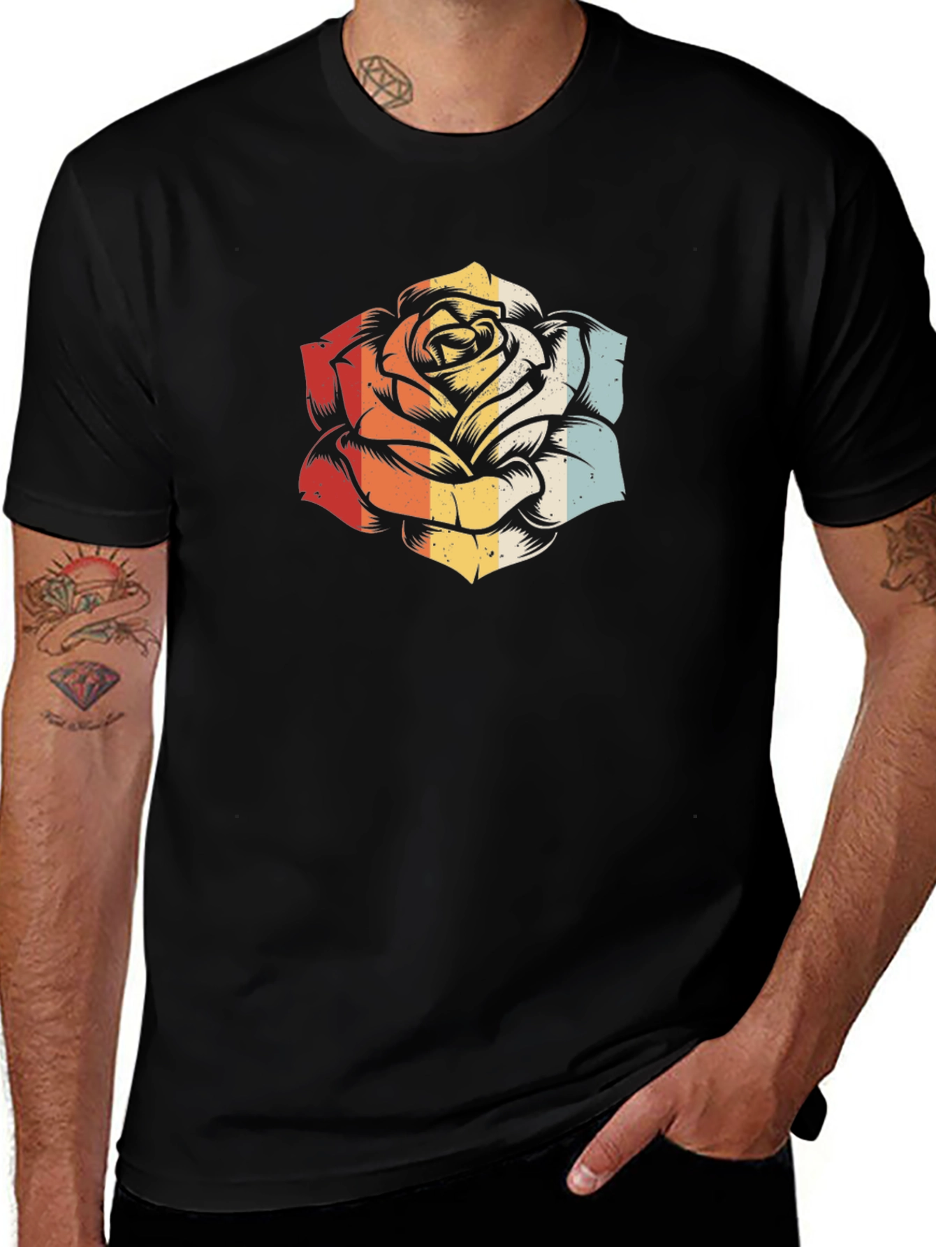 Variant 18 of Retro Rose Graphic T-Shirt - Vintage Style Floral Tee