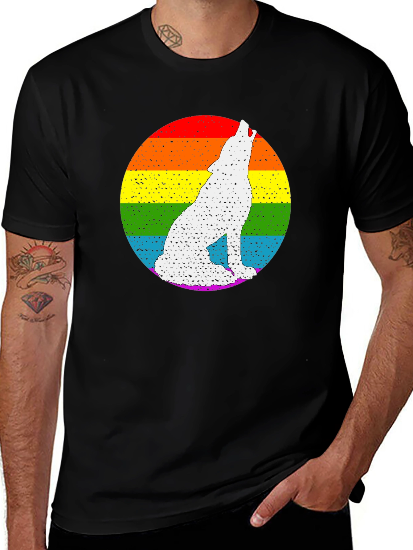 Variant 4 of Rainbow Wolf Graphic Tee - Black Cotton Blend