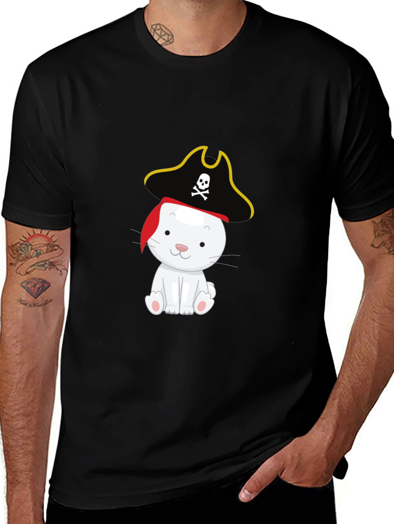 Variant 24 of Pirate Cat Graphic Tee - Black Cotton T-Shirt