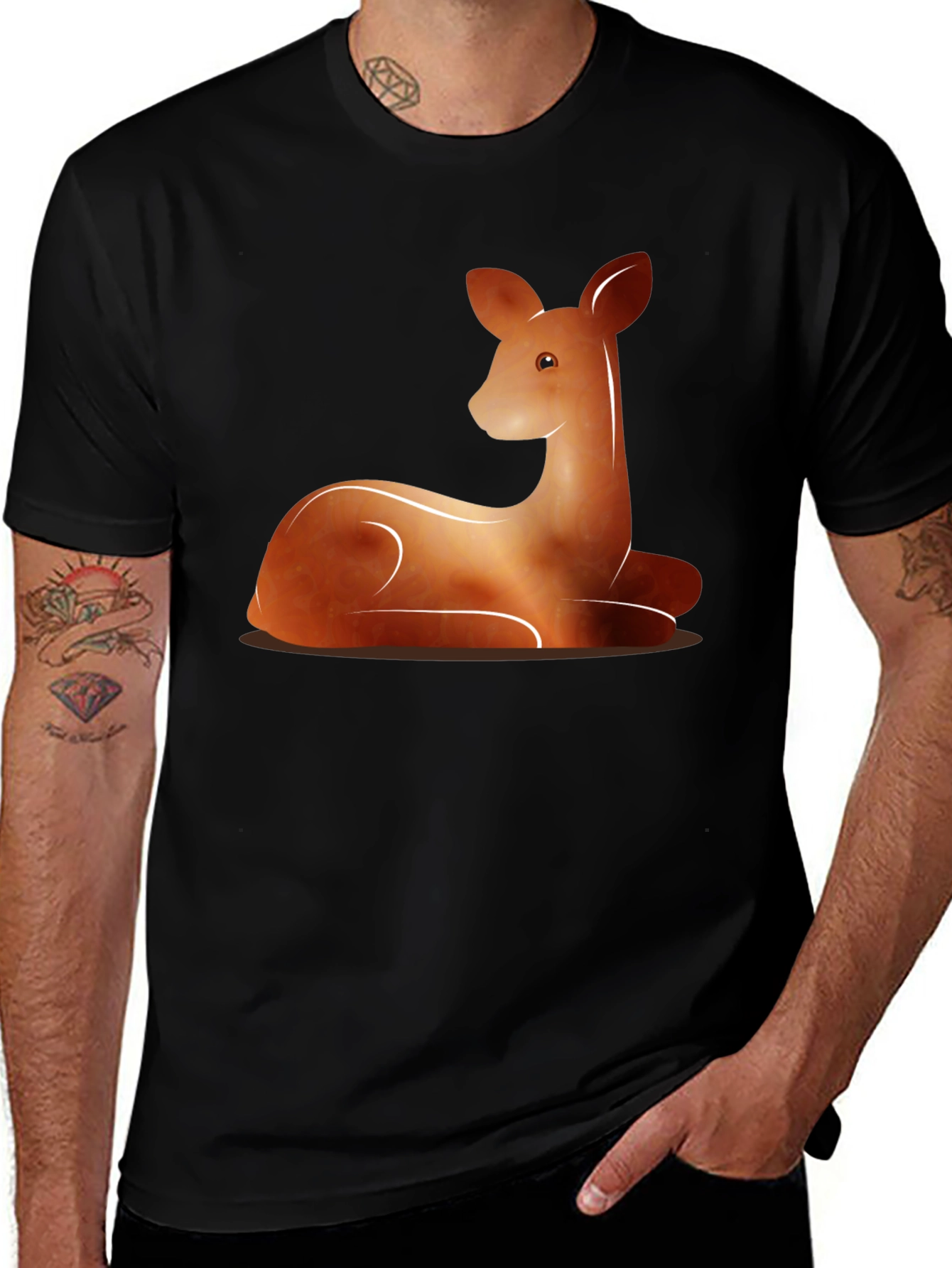 Variant 30 of Deer Graphic Tee - Black Cotton Blend T-Shirt