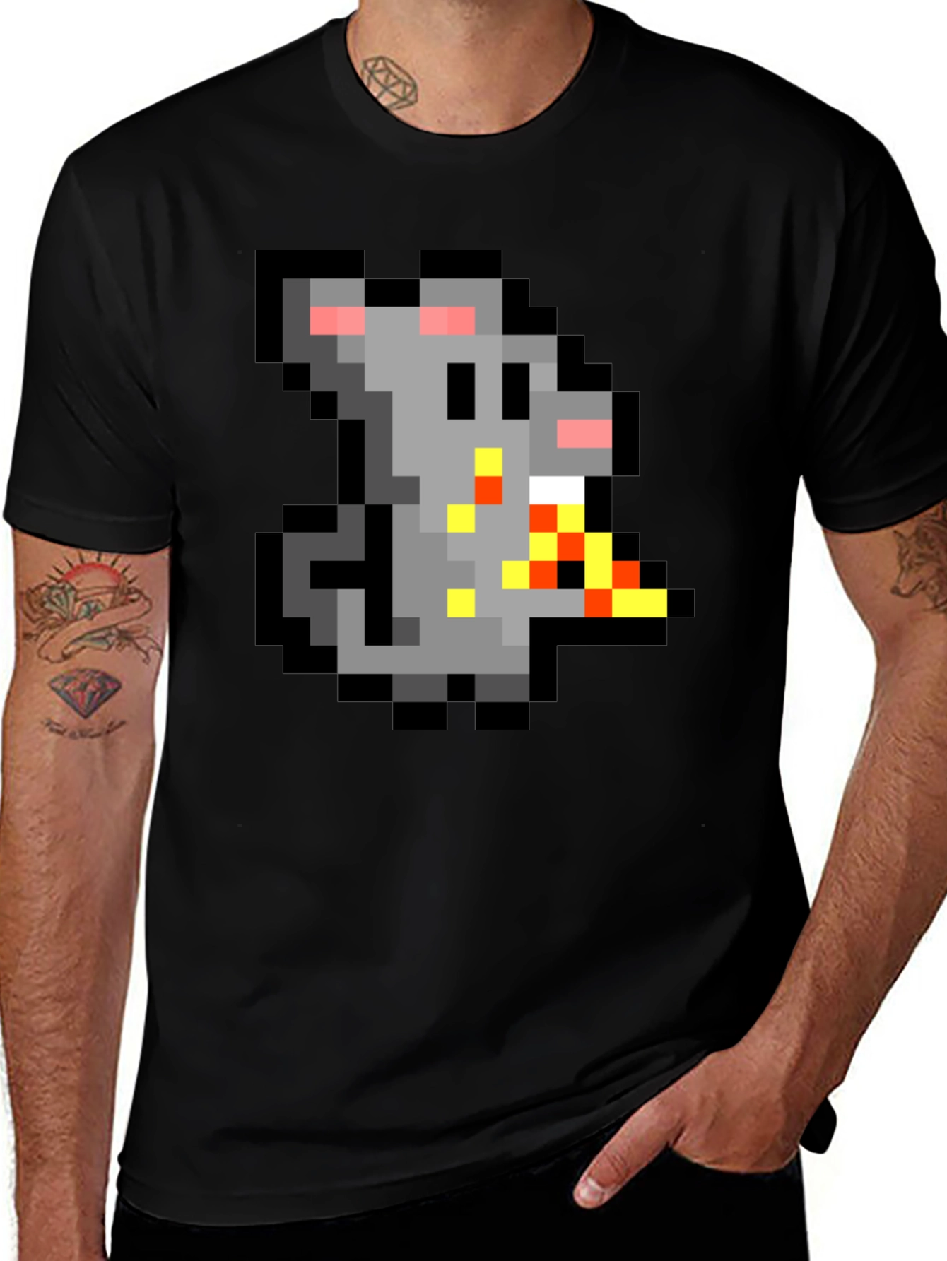 Variant 30 of Pixel Rat Eating Pizza Graphic Tee