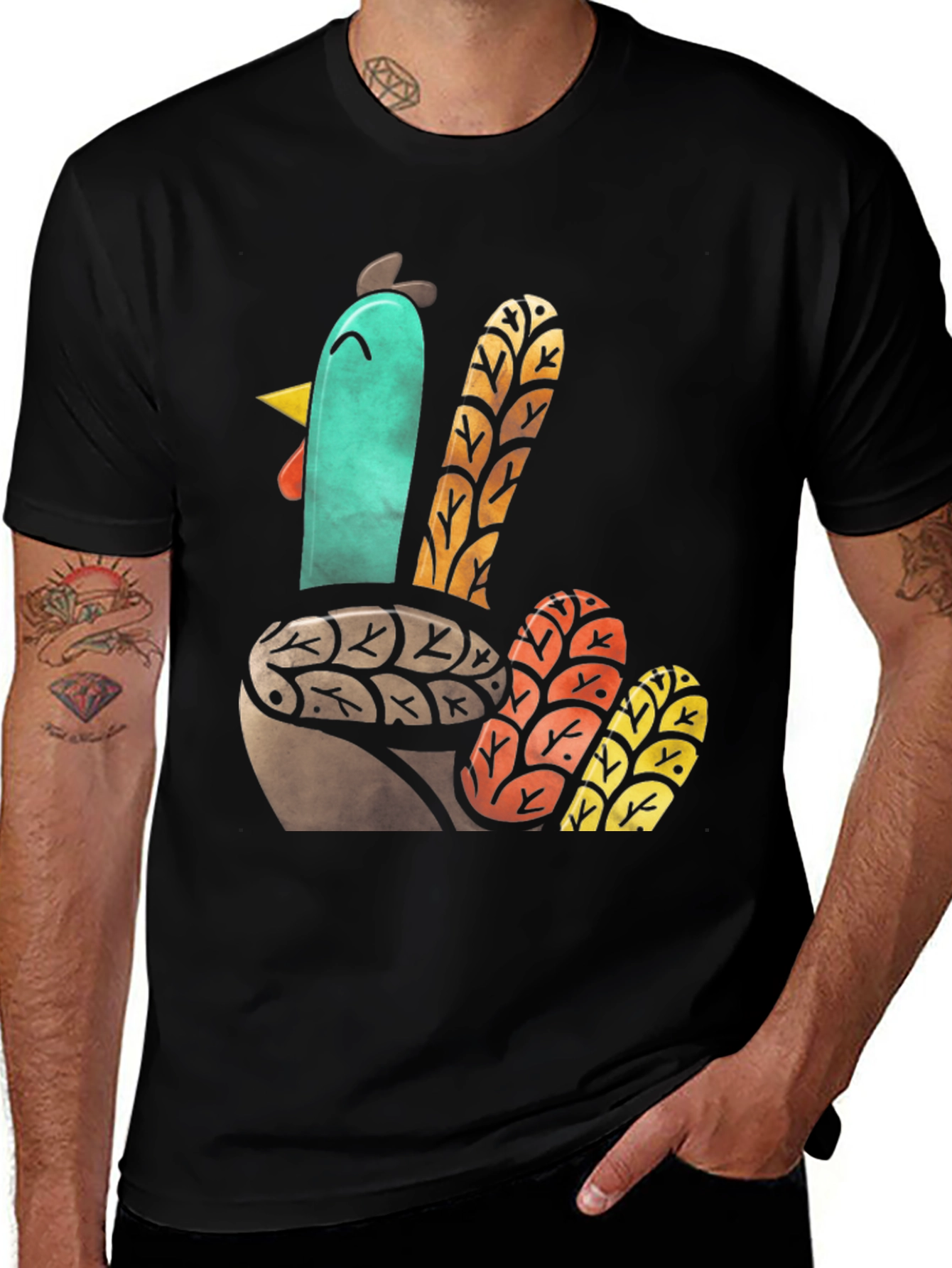 Variant 10 of Thanksgiving Turkey Graphic Tee - Black Cotton T-Shirt