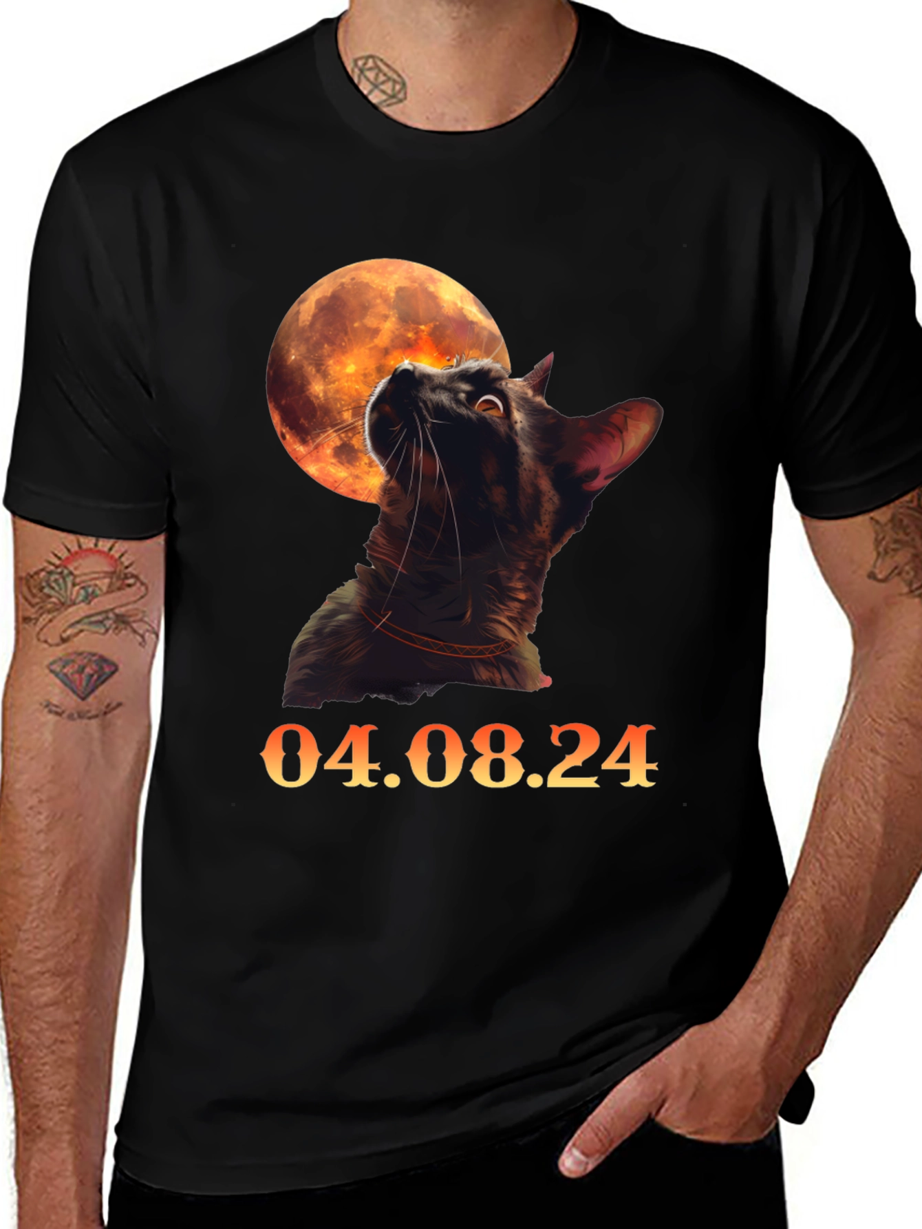 Variant 18 of Cat Gazing at Moon Black T-Shirt - 04.08.24