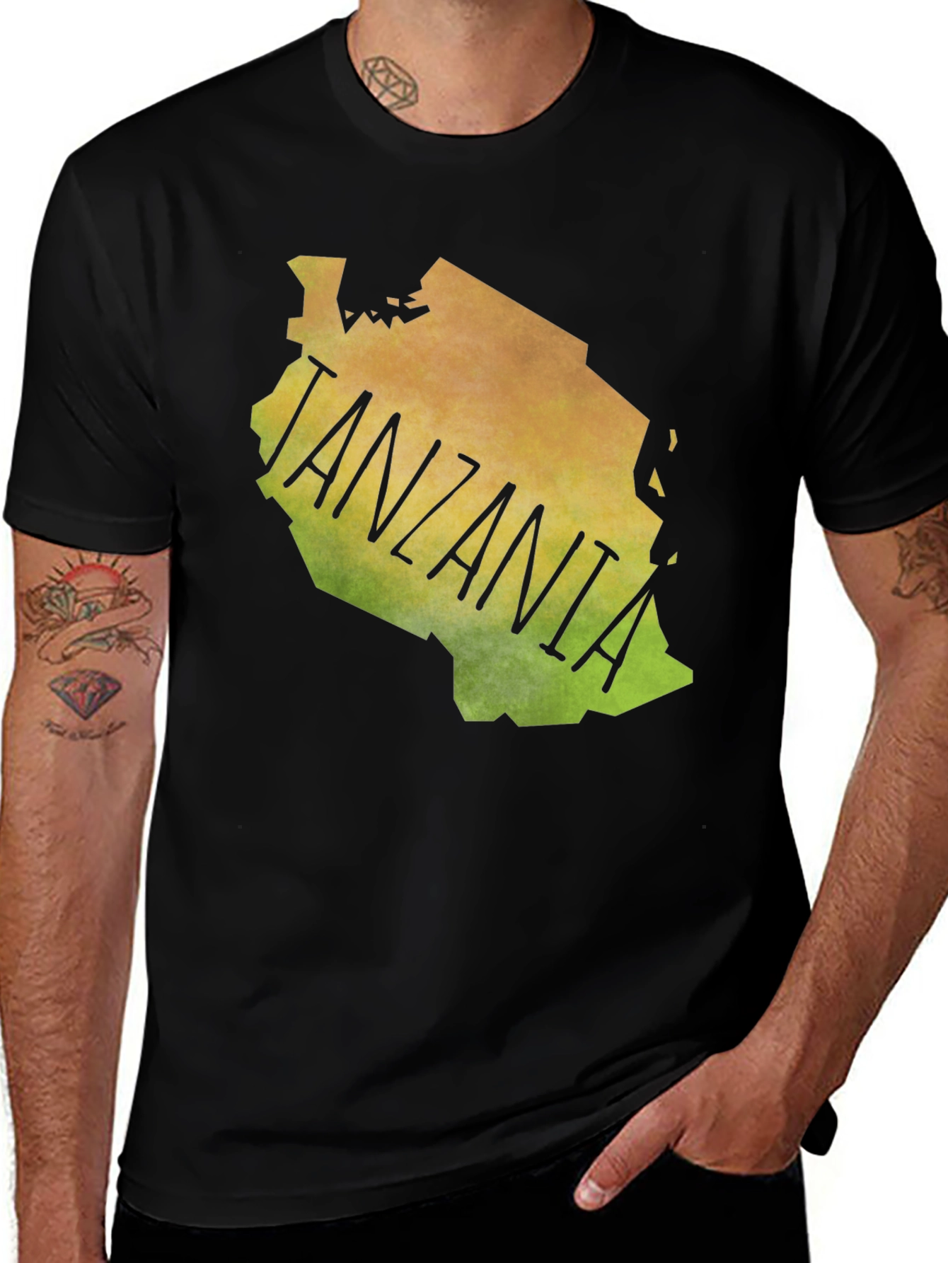 Variant 21 of Tanzania Map Graphic Print Black Tee Shirt