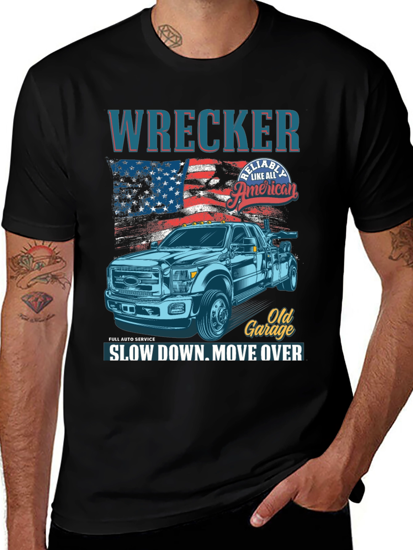 Variant 12 of Wrecker Tow Truck American Flag Graphic T-Shirt