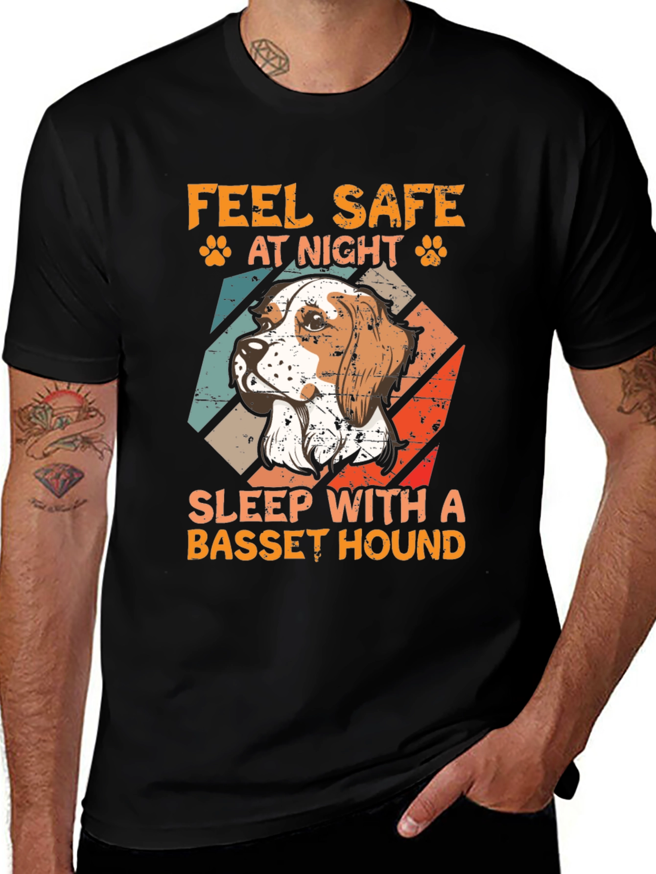 Variant 14 of Feel Safe at Night Basset Hound Graphic Tee