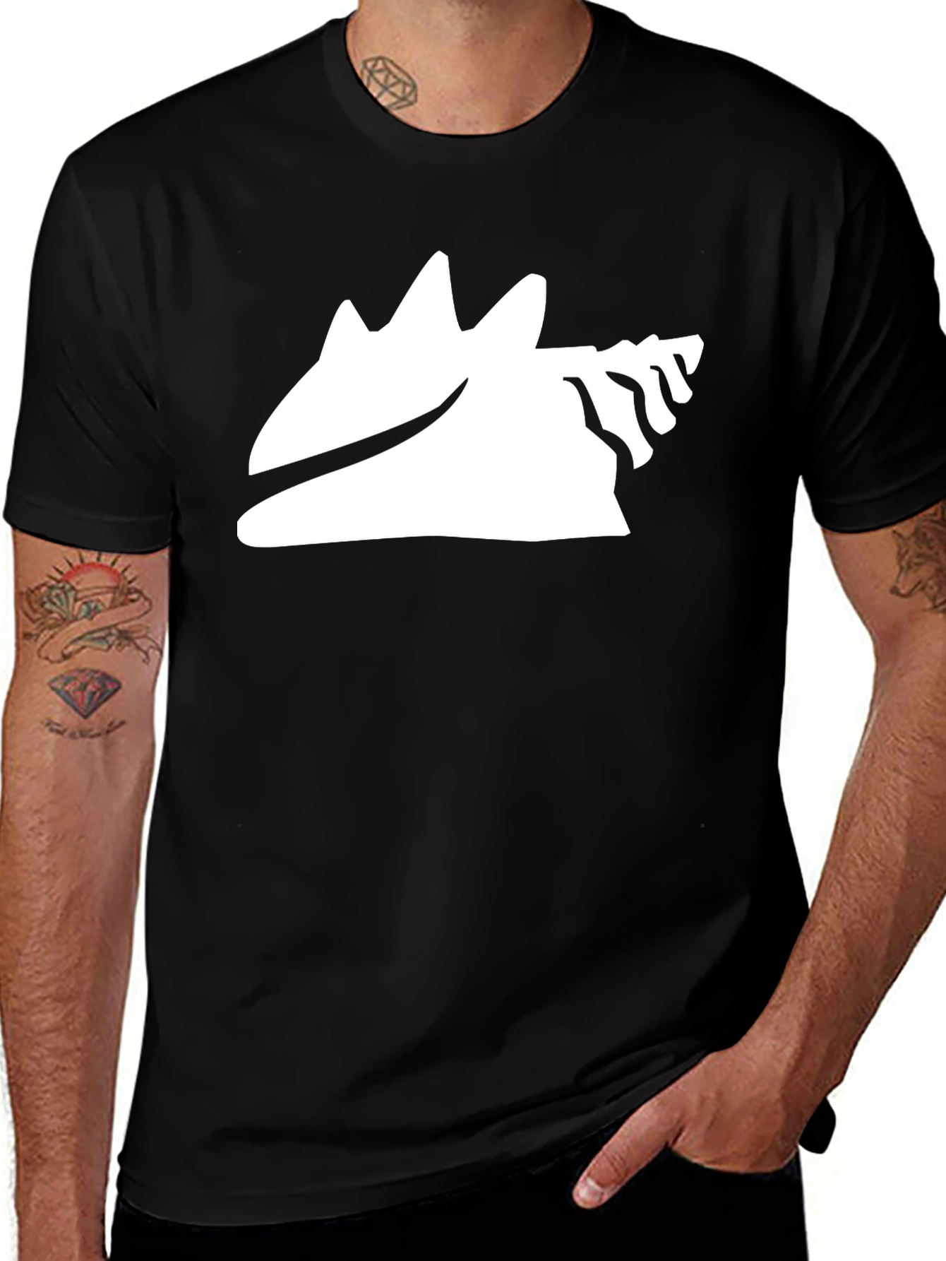 Cool Black Tee with White Conch Shell Graphic Design