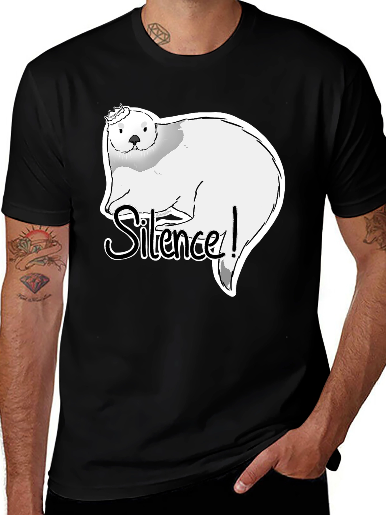 Variant 29 of Silence! Otter Graphic T-Shirt - Black Cotton Tee