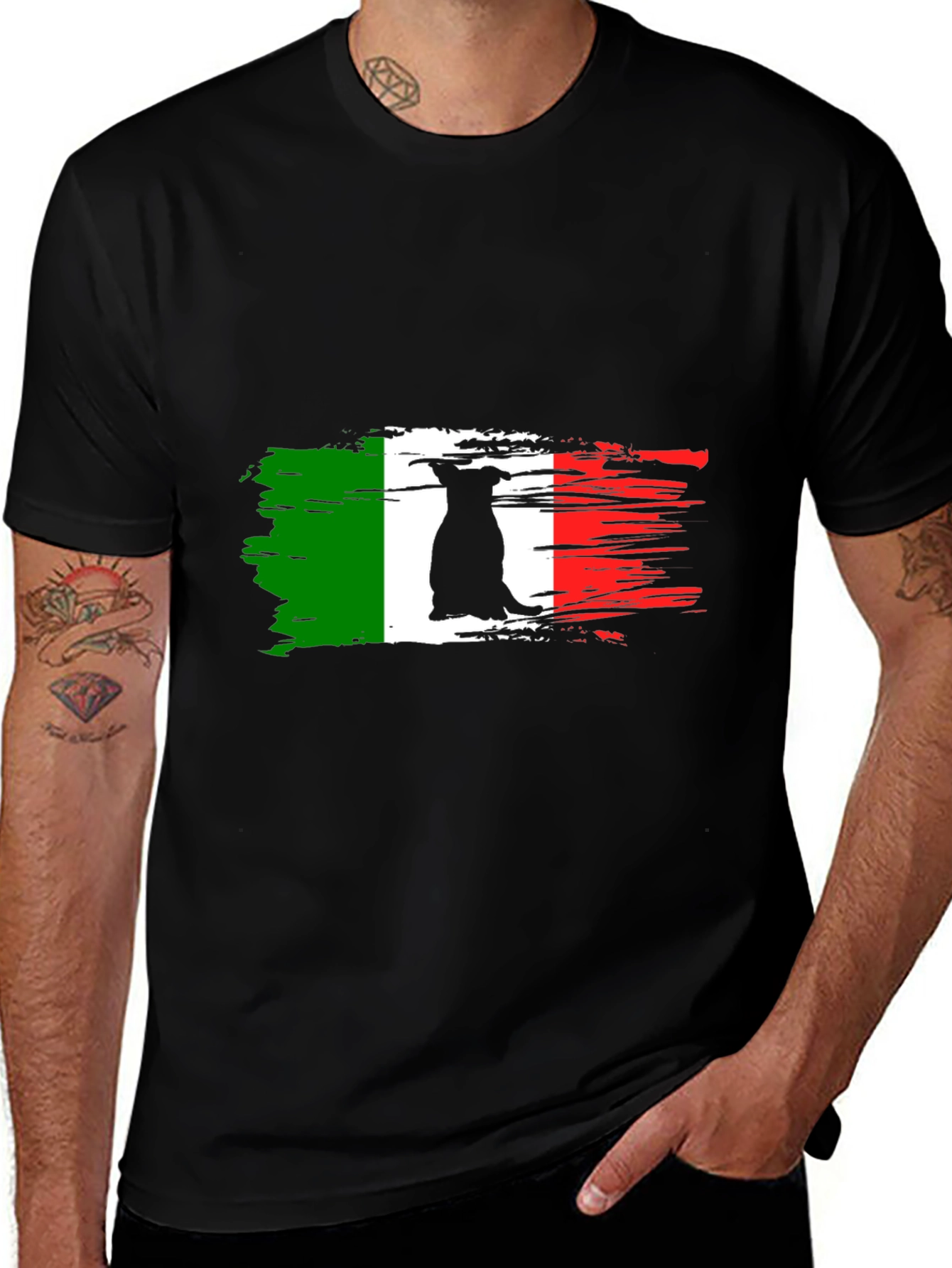 Variant 26 of Italian Flag Dog T-Shirt - Black Crew Neck