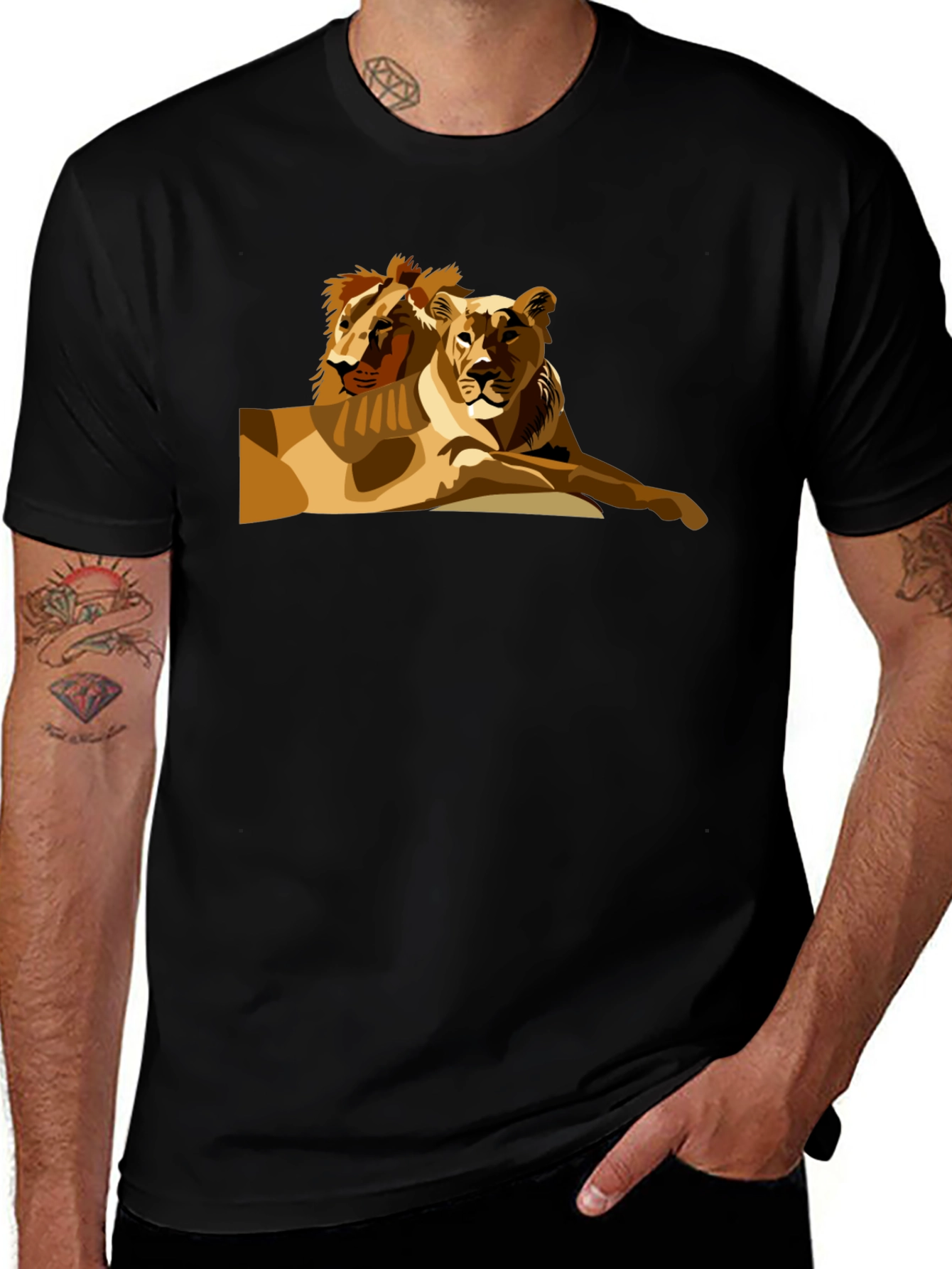 Variant 3 of Lion & Lioness Graphic Black T-Shirt