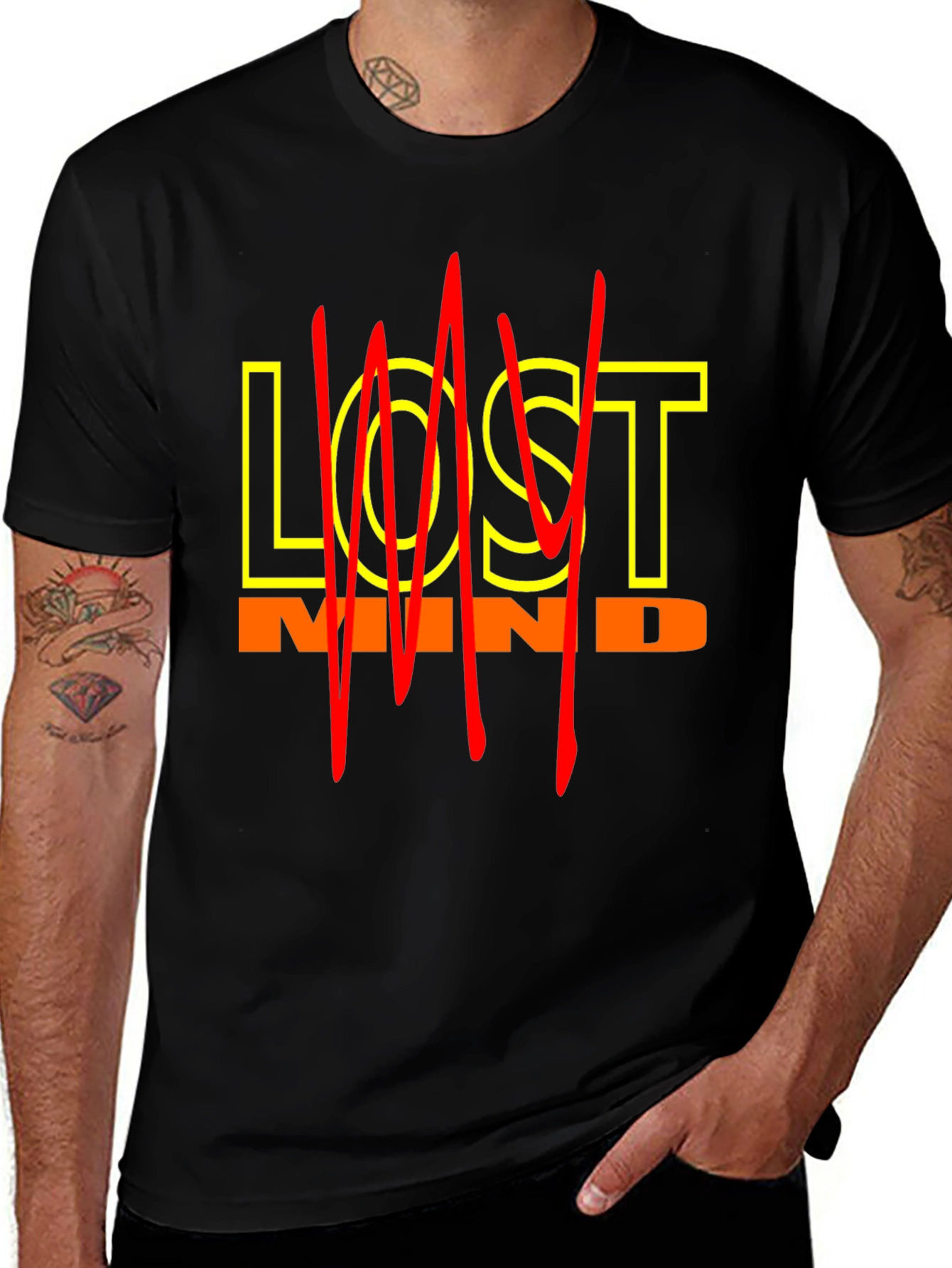 Variant 21 of Lost Mind Graphic Print Black T-Shirt
