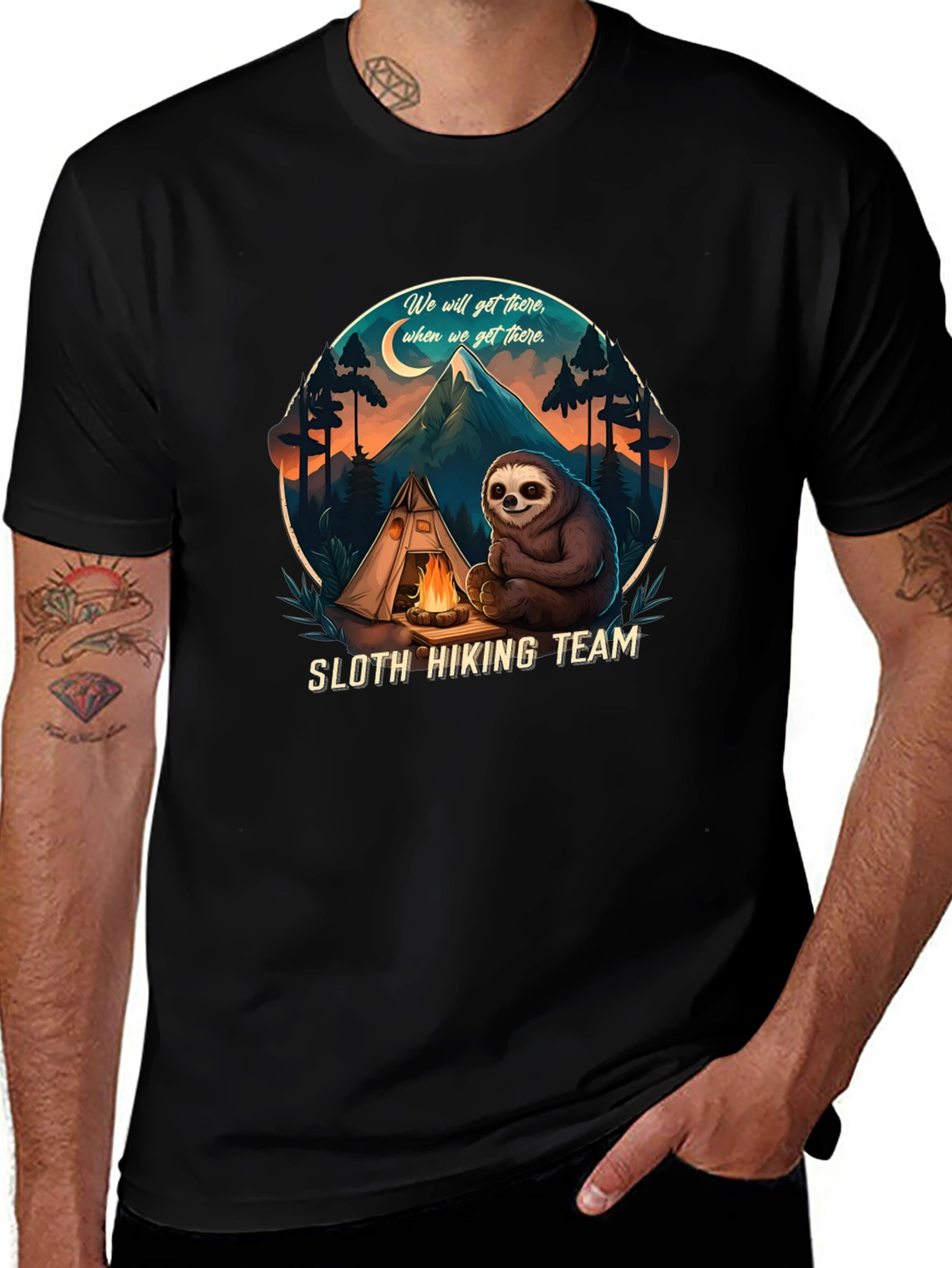 Variant 17 of Sloth Hiking Team Graphic T-Shirt - Adventure Ready!