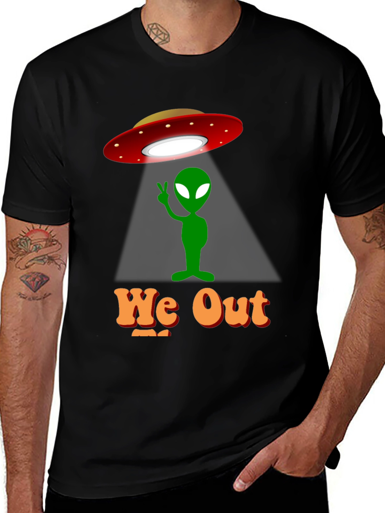 Variant 4 of "We Out" Alien Abduction T-Shirt - Black Cotton Blend