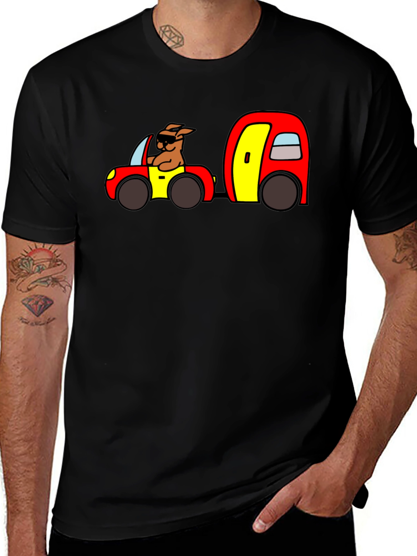 Variant 18 of Cartoon Dog Driving Car Black T-Shirt