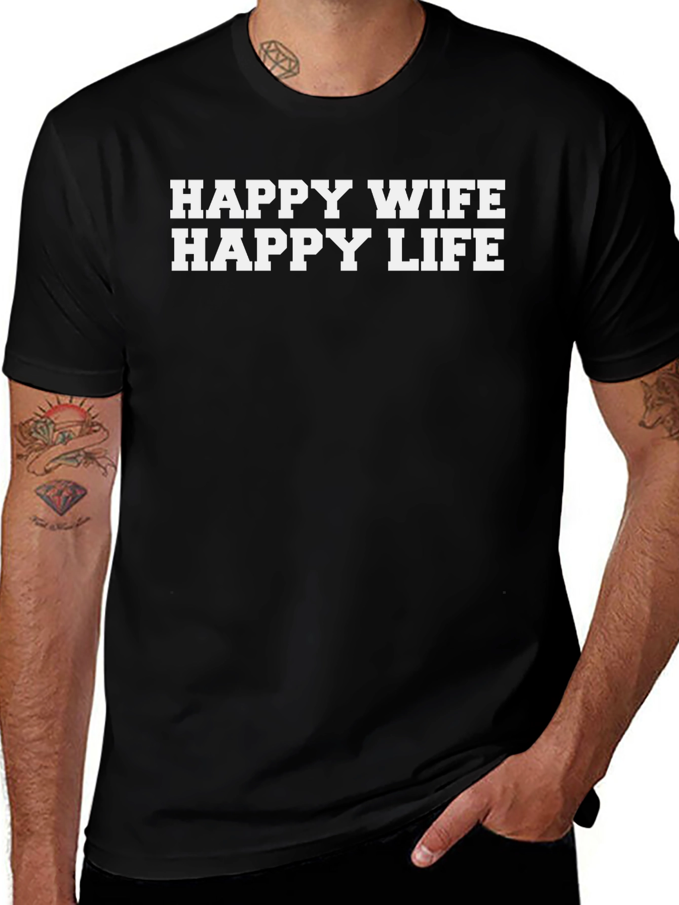 Variant 17 of Happy Wife Happy Life T-Shirt - Black Cotton Blend
