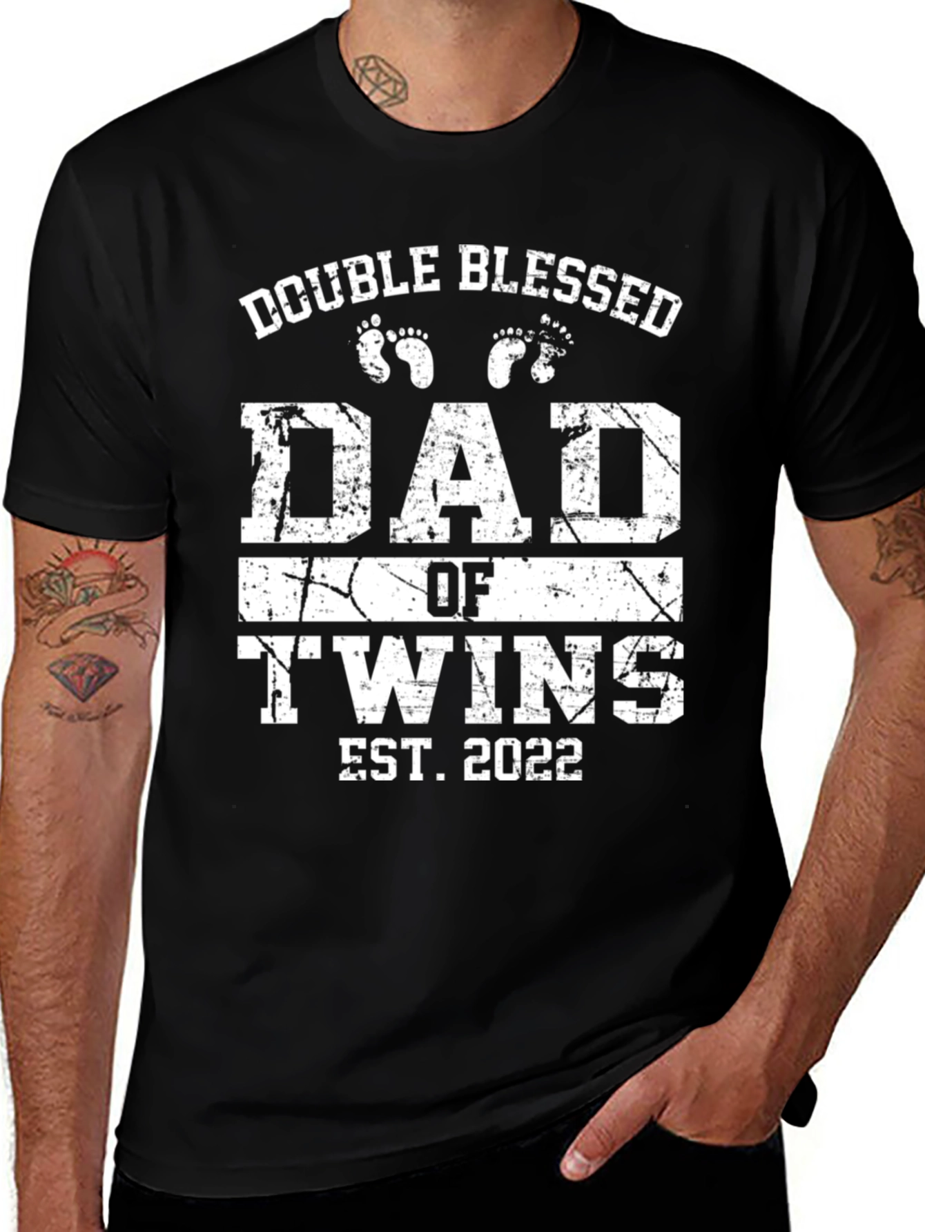 Variant 12 of Double Blessed Dad of Twins Est. 2022 Black T-Shirt