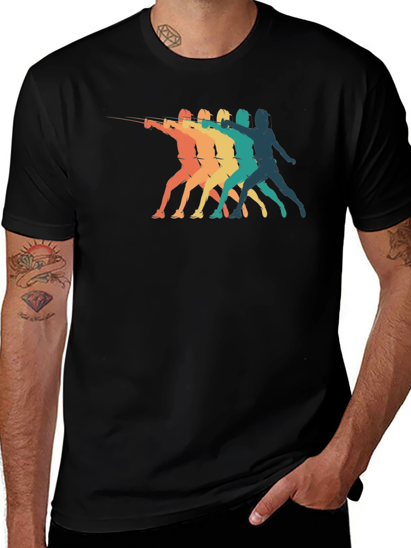 Variant 21 of Retro Fencing Silhouette Graphic T-Shirt