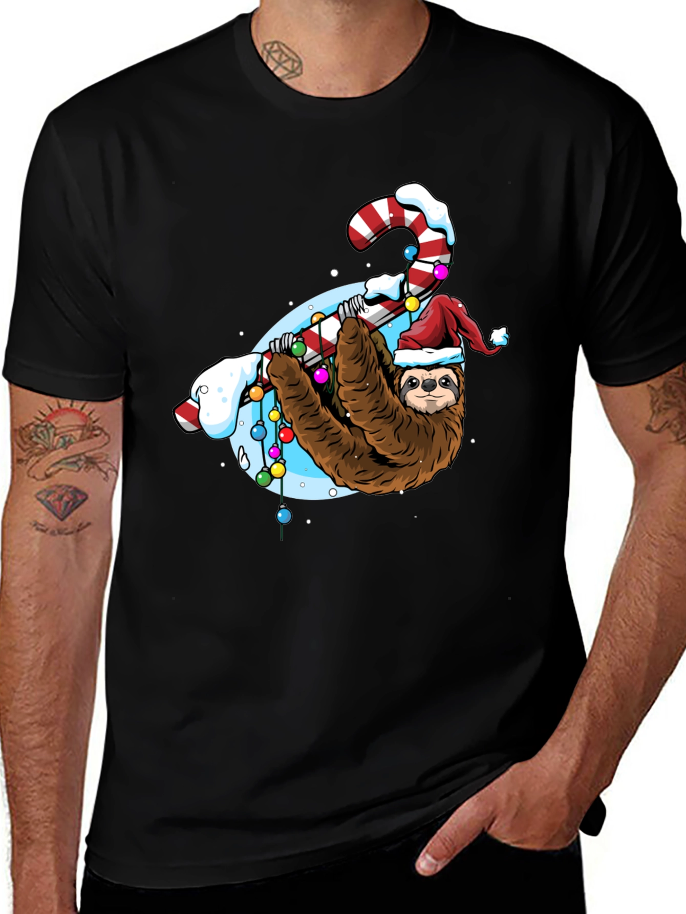 Variant 20 of Christmas Sloth Candy Cane Graphic Tee