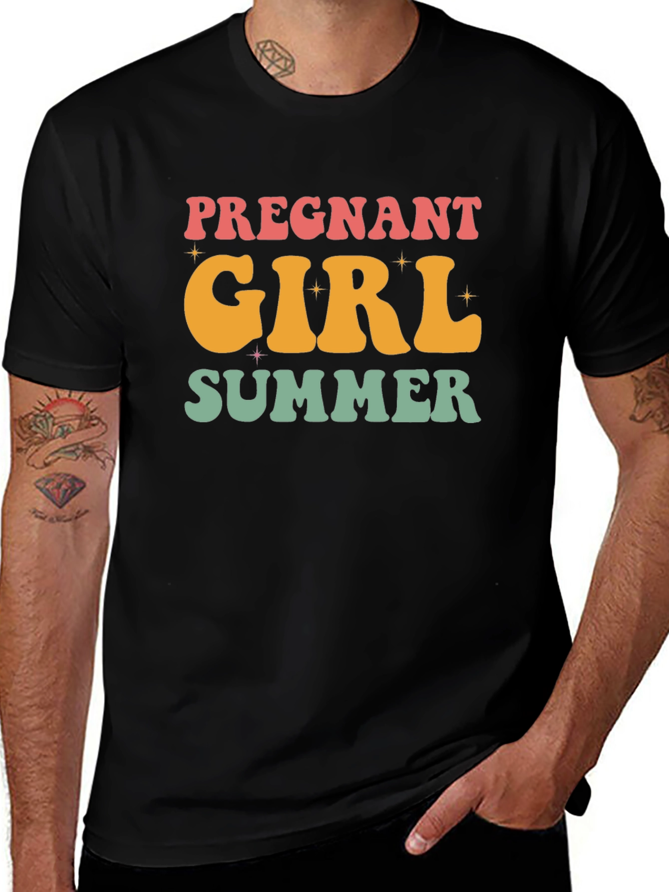 Variant 23 of Pregnant Girl Summer Graphic Tee - Unisex Black T-Shirt