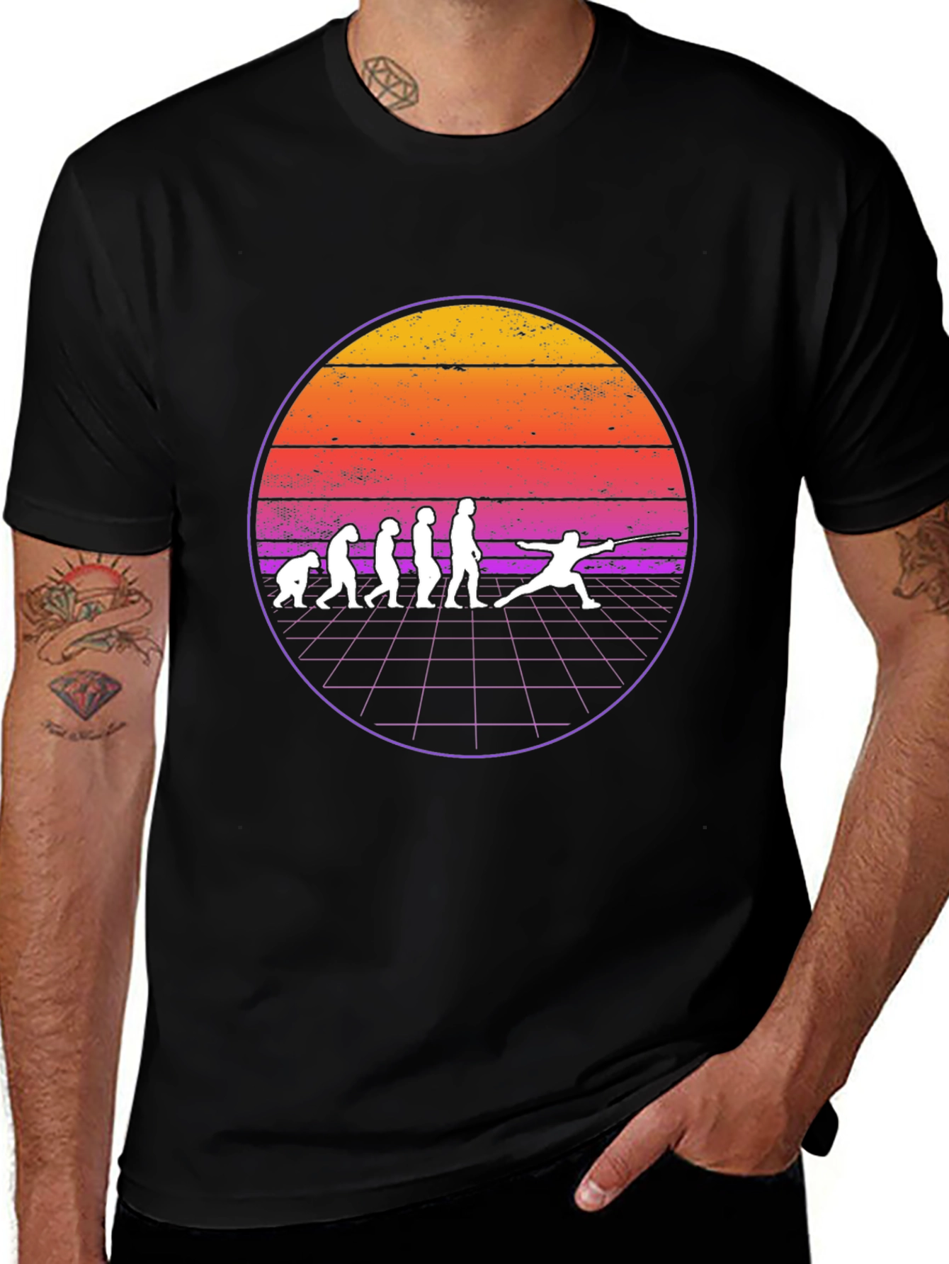 Variant 3 of Fencing Evolution Graphic T-Shirt - Retro Style