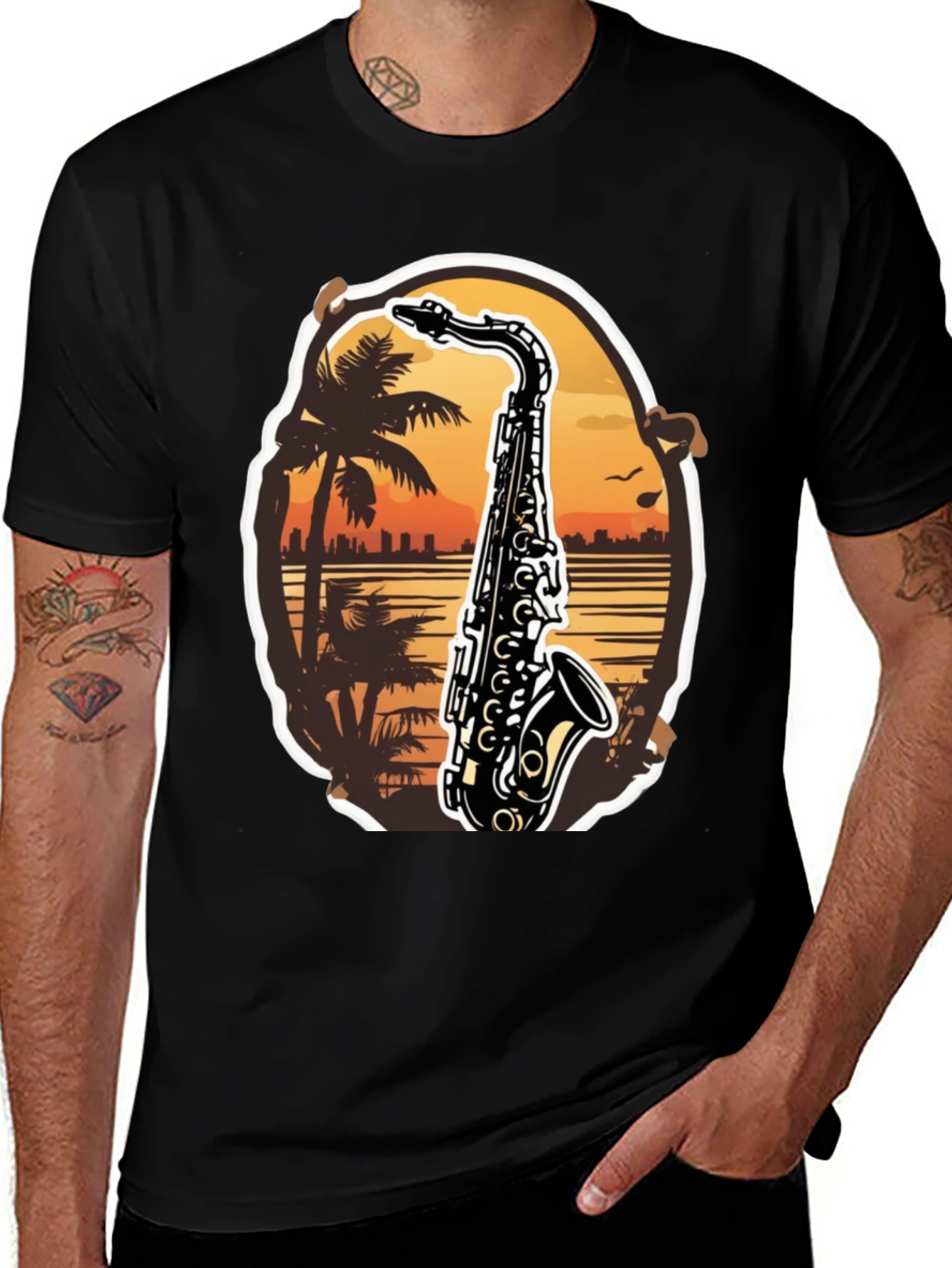Variant 26 of Saxophone Sunset Black T-Shirt