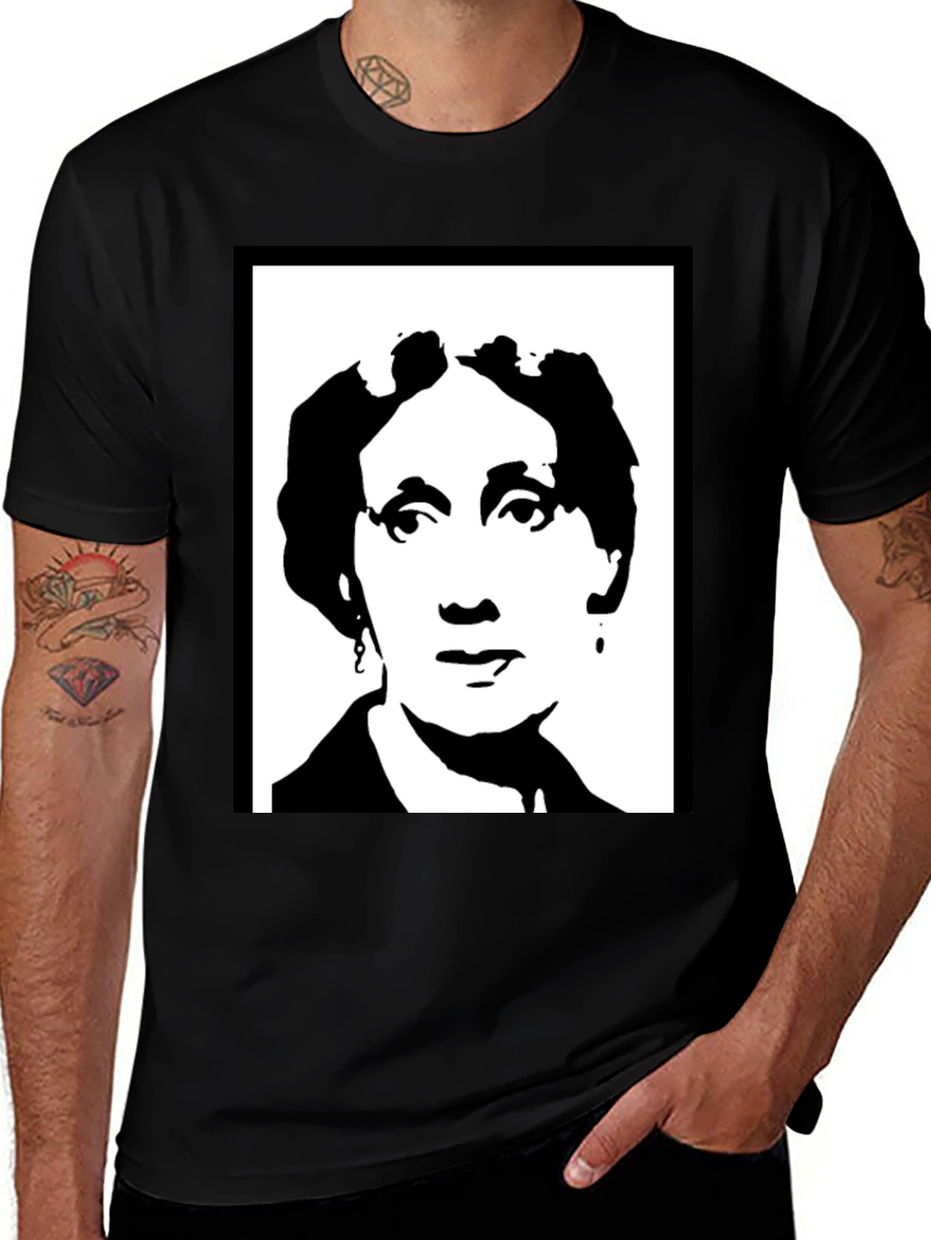 Variant 25 of Black T-Shirt with Portrait Graphic Print