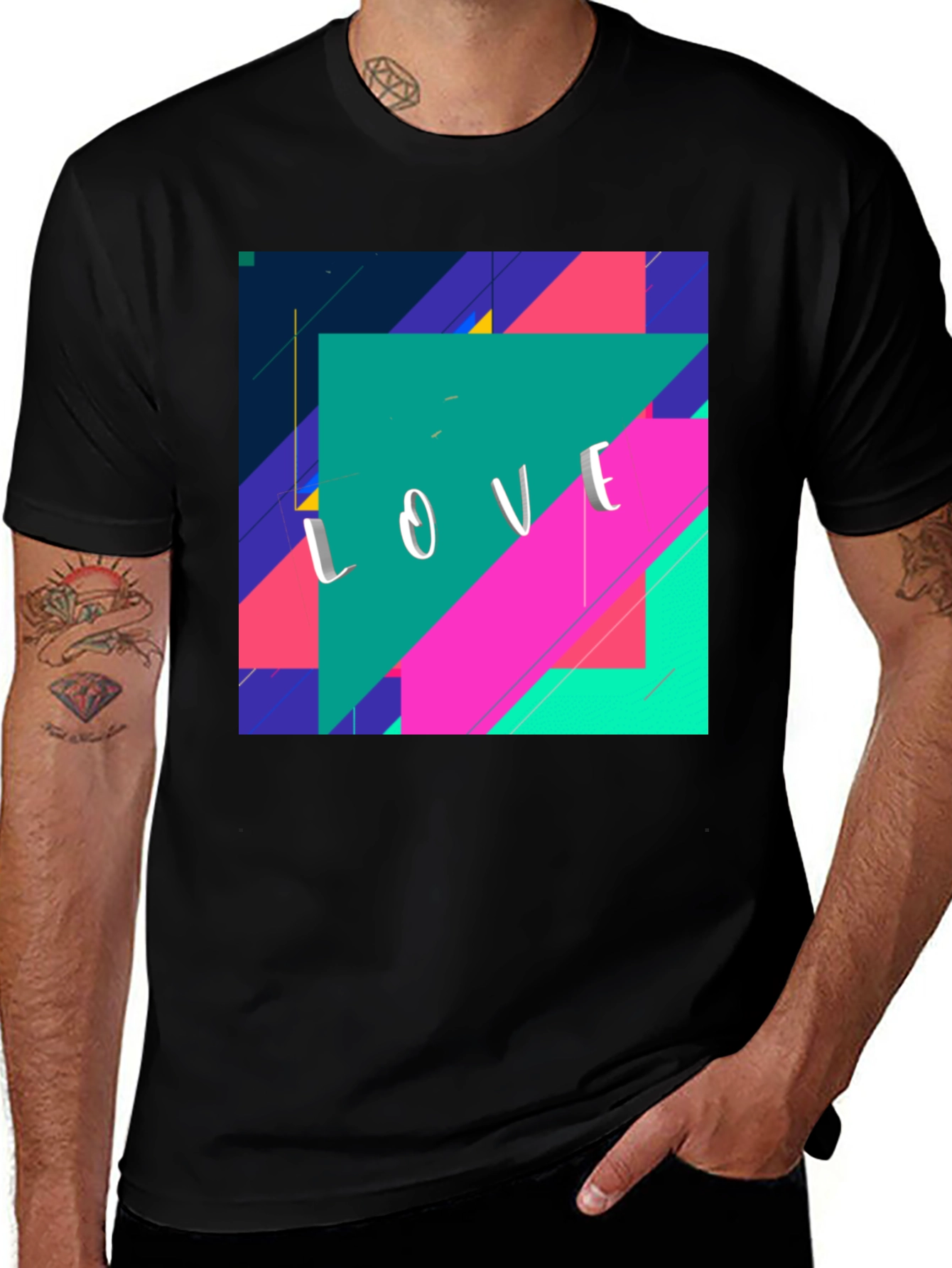 Variant 4 of Modern Geometric LOVE Graphic Tee - Black