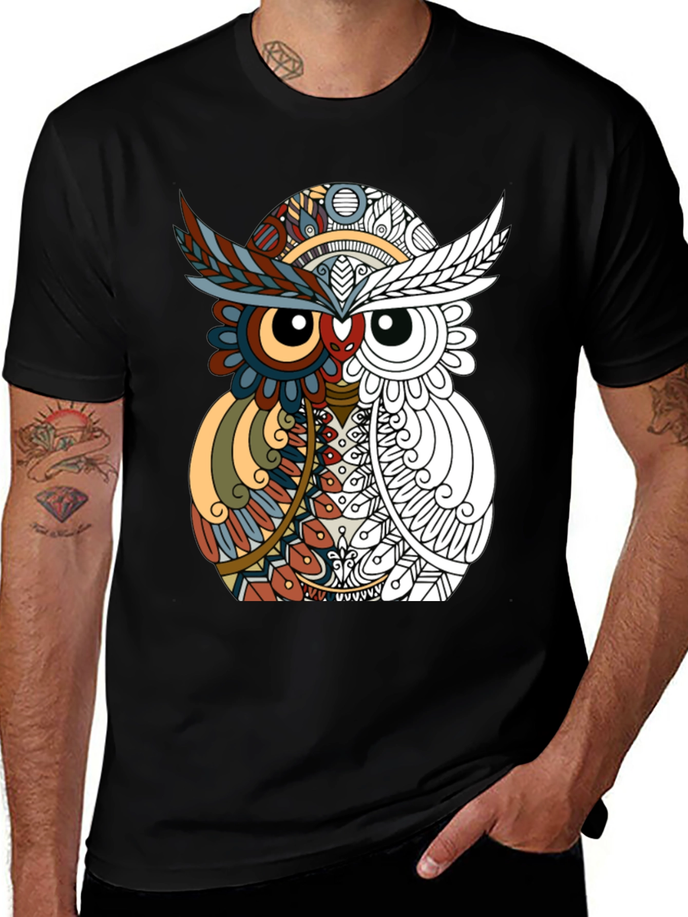 Variant 30 of Abstract Owl Graphic Tee - Men's Black T-Shirt