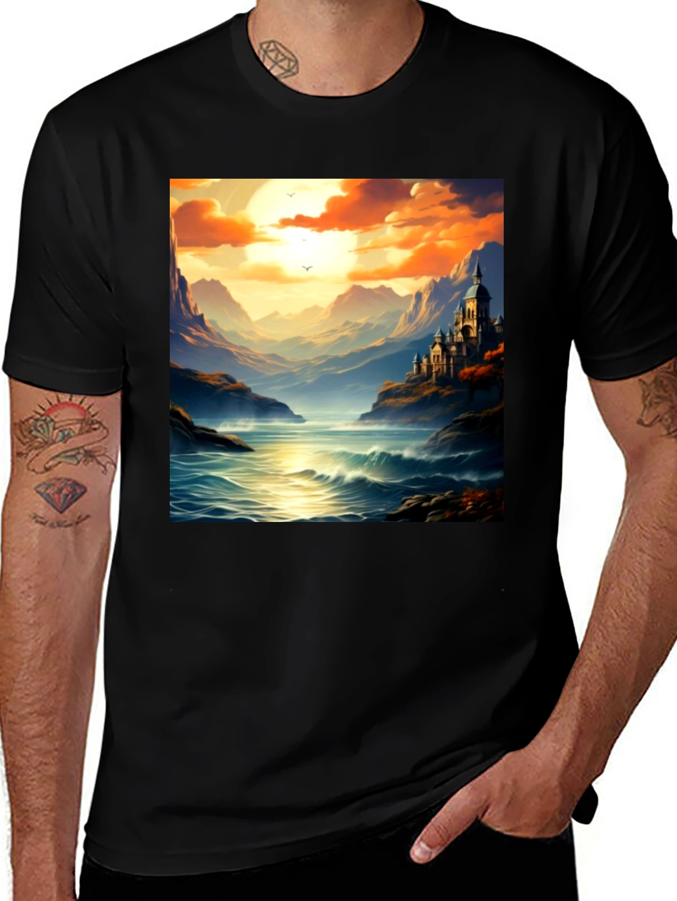 Variant 7 of Scenic Castle Landscape T-Shirt