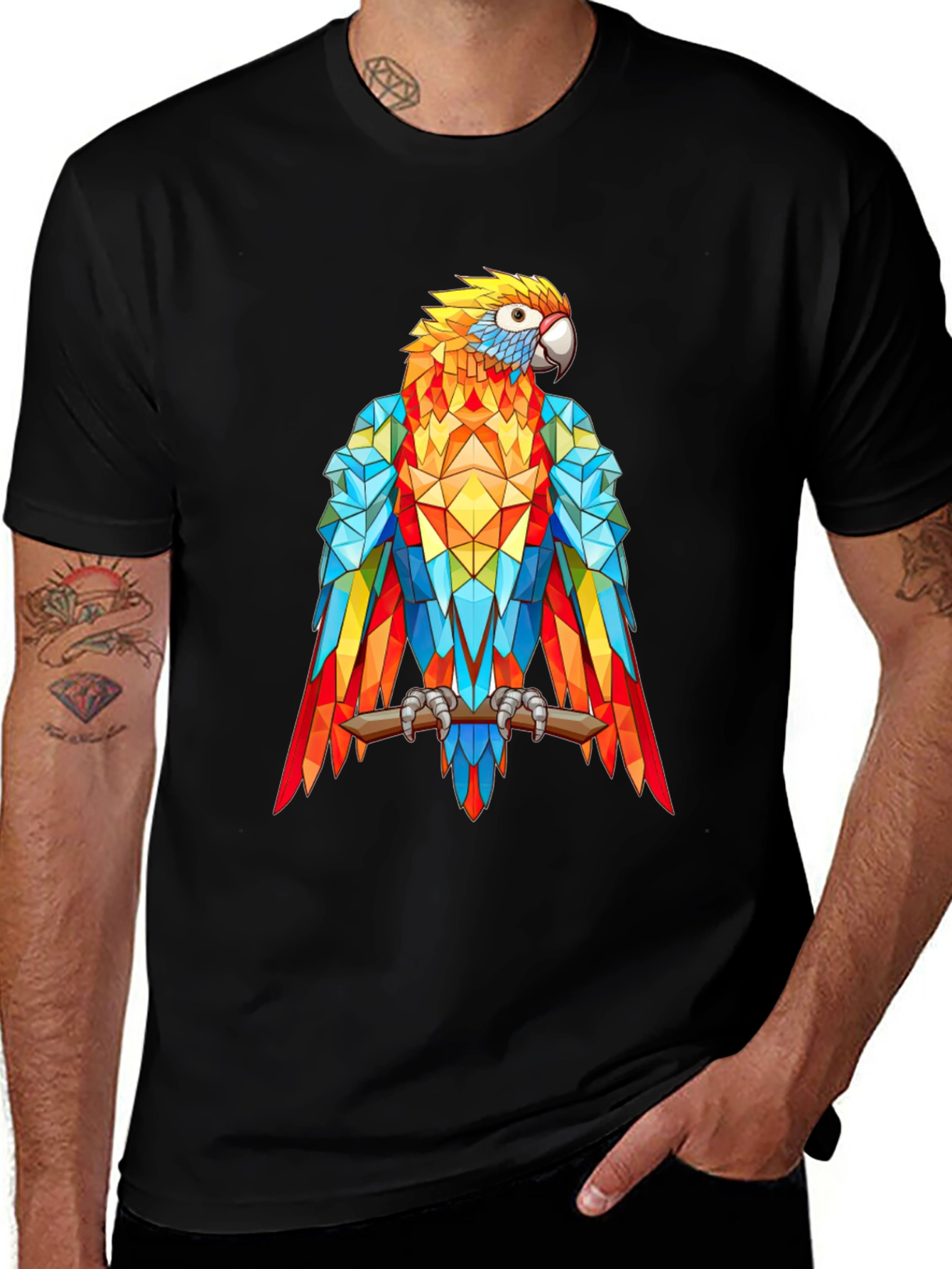 Variant 14 of Geometric Parrot Graphic Print T-Shirt - Black