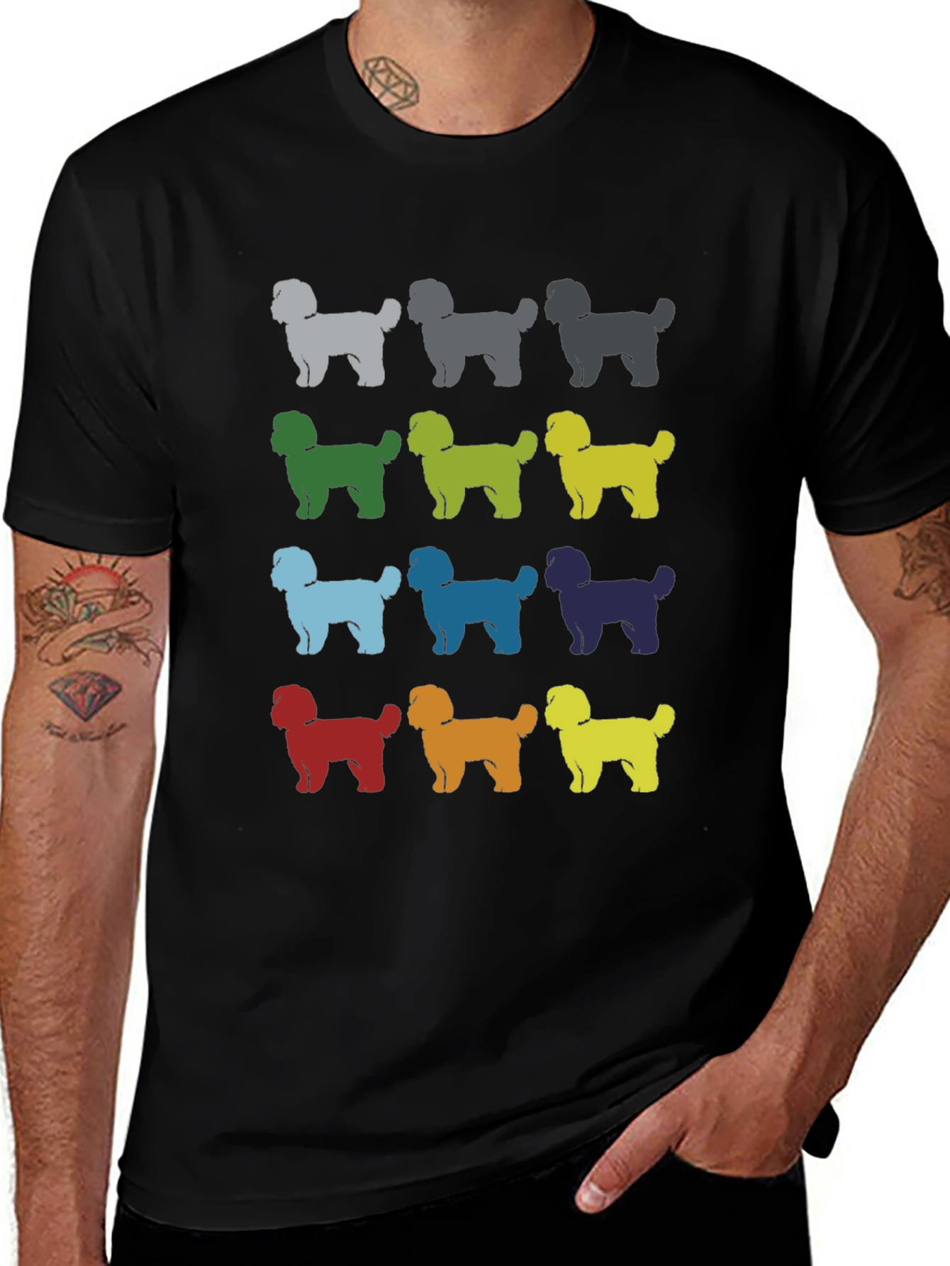 Variant 30 of Colorful Dog Breed Silhouette Black Tee
